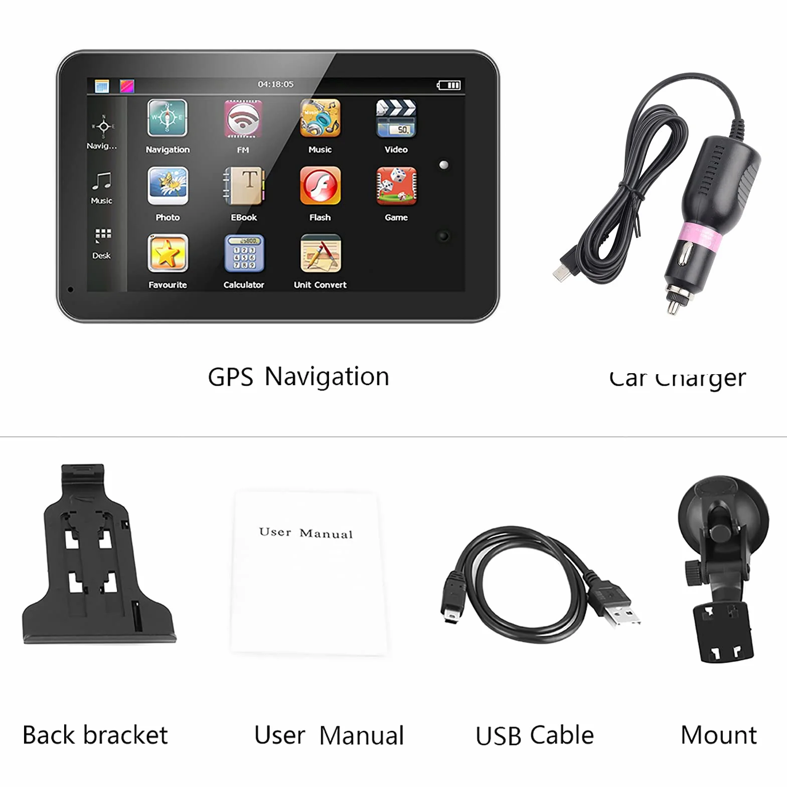 Nawigator GPS, 7-calowy ekran dotykowy Przenośny nawigator samochodowy Nawigacja GPS DDR256M 8G FM z bezpłatną mapą (Europa)
