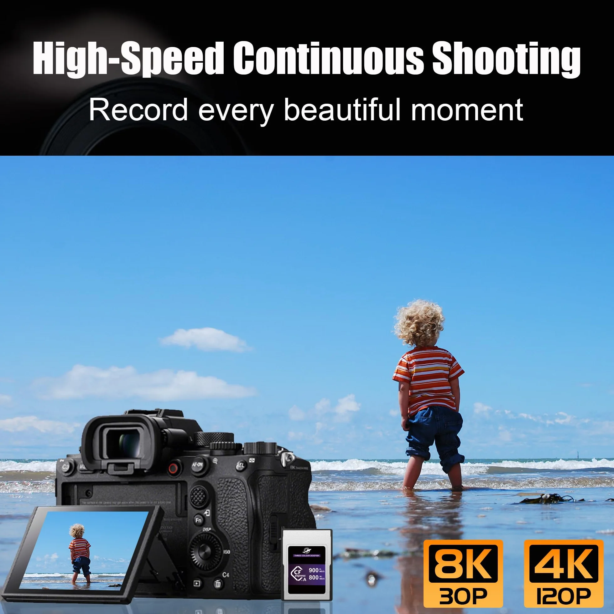 Dogfish 256 GB CFexpress typ A Card, odczyt do 900 MB/s, karta pamięci CF Express Typ A do kamer Sony Alpha/FX nagrywanie 4K 8K i szybkie zdjęcia ciągłe