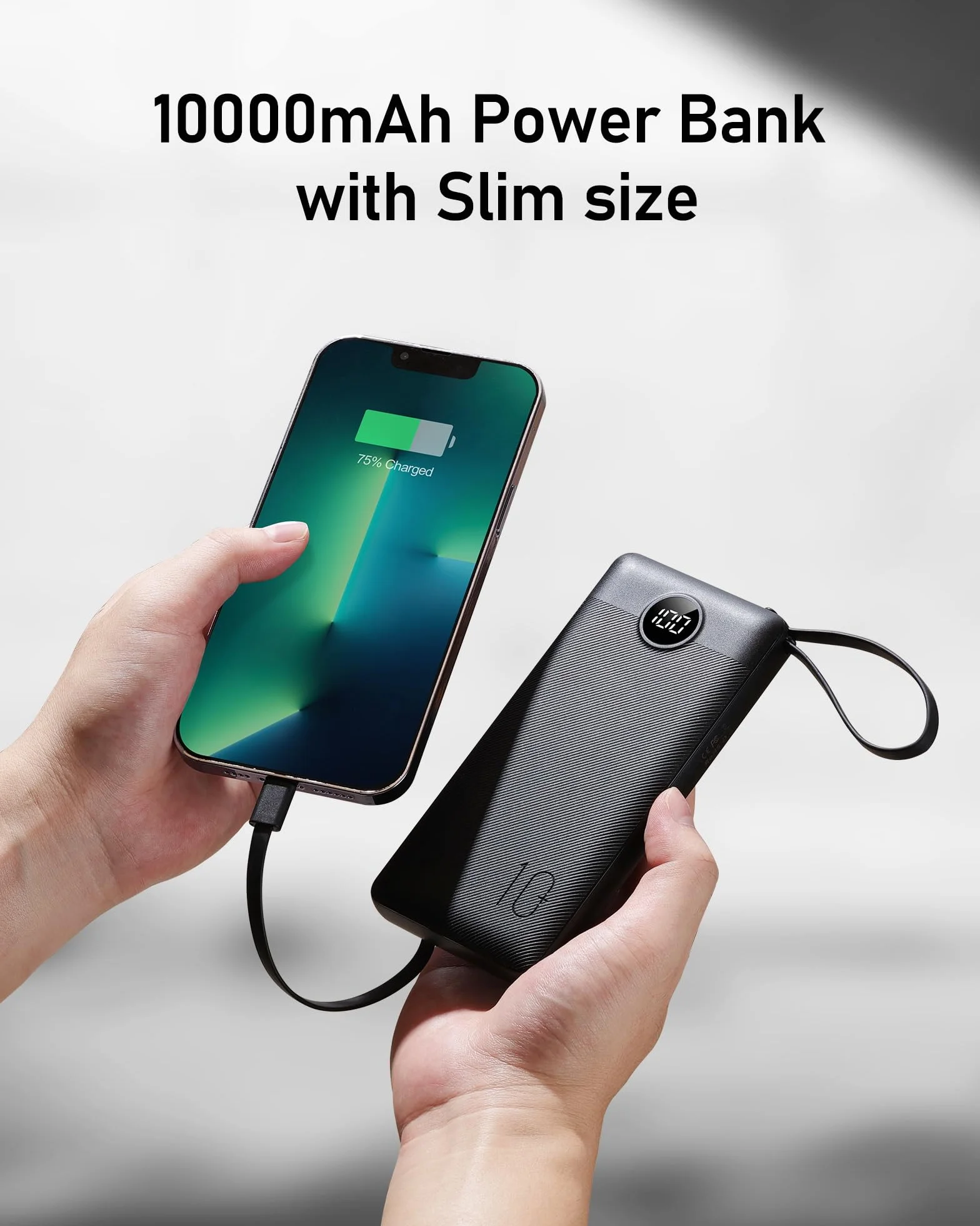 VEEKTOMX Power Bank 10000mAh Powerbank z wbudowanymi kablami, przenośna ładowarka USB C 2.4A szybkie ładowanie przenośna ładowarka z 5 wyjściami i wyświetlaczem LED do iPhone'a 15 pro/iPad/Galaxy S22