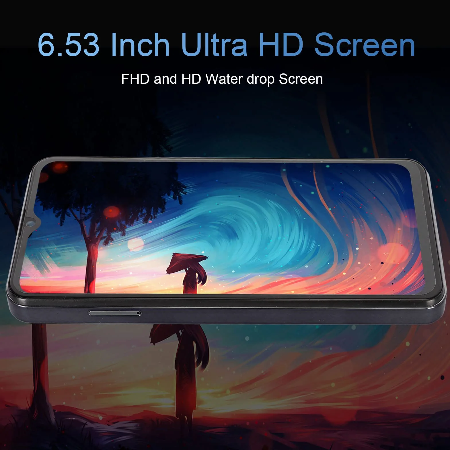 Smartfony, 6, 53 Calowy Telefon Komórkowy HD Z Odblokowaniem Twarzą, 6G 128G Czarny, Wbudowana Karta Pamięci 64G, 8 Rdzeniowy MTK HELIO, Podwójna Karta Double Stay, Telefon Komórkowy 5Gwifi (UE)