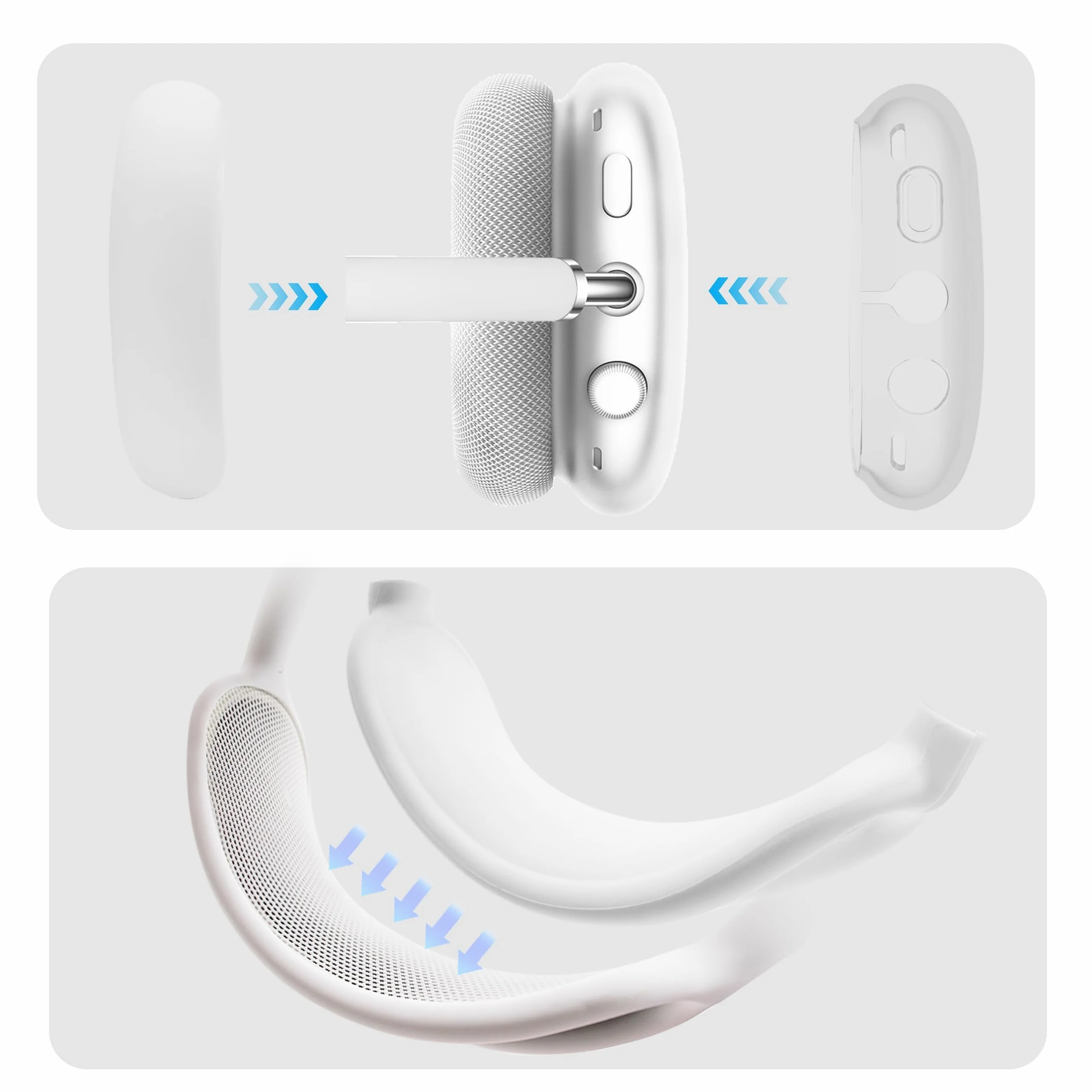 Pokrowiec ochronny AirPods Max, etui TPU + silikonowe nauszniki, biały