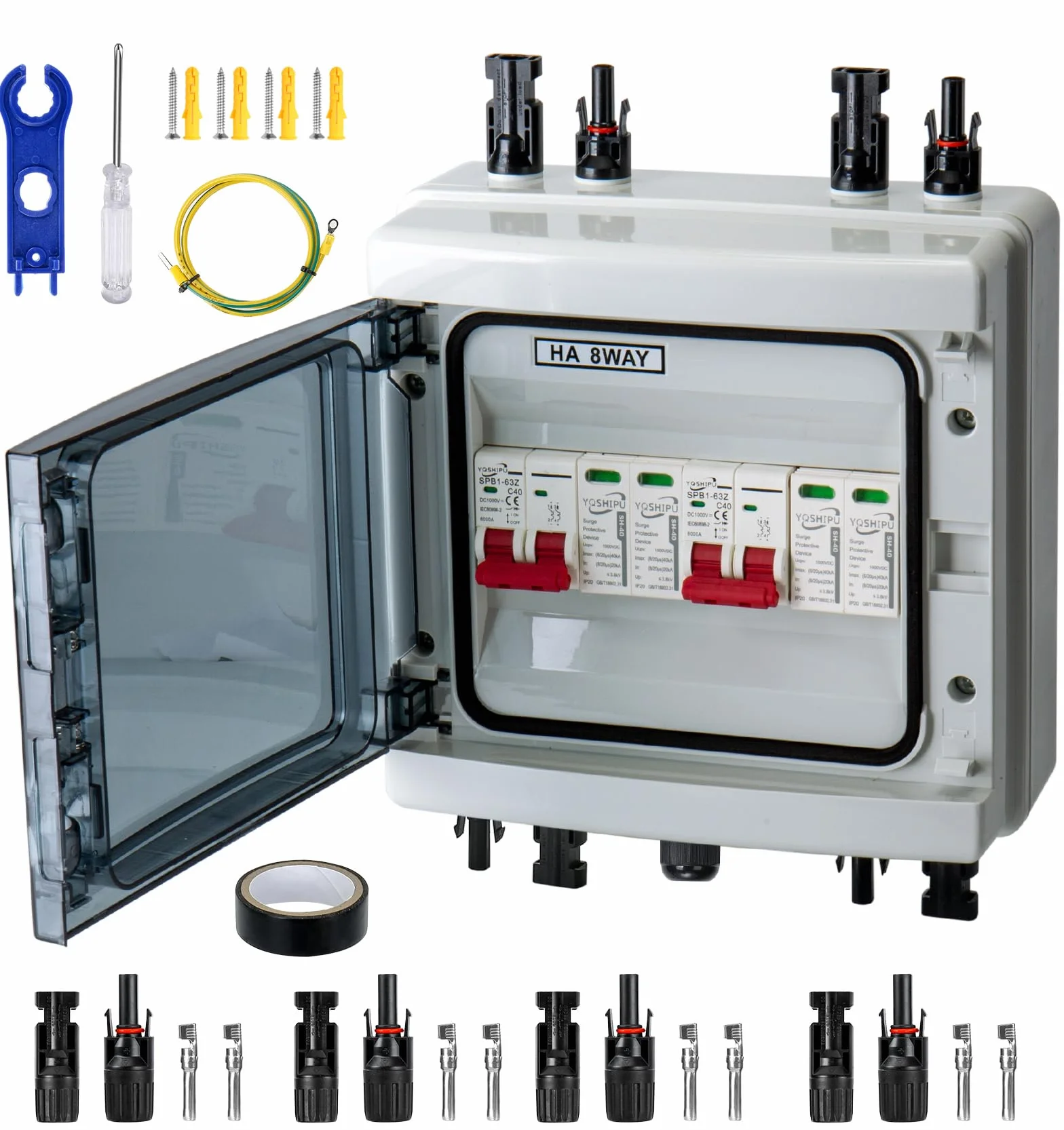 Zabezpieczenie przeciwprzepięciowe PV DC, odłącznik, ochrona odgromowa, 2 struny 1000 V DC 40 A, 20-40 KA, skrzynka przyłączeniowa generatora, IP65, wodoszczelna, solarna skrzynka przyłączeniowa do
