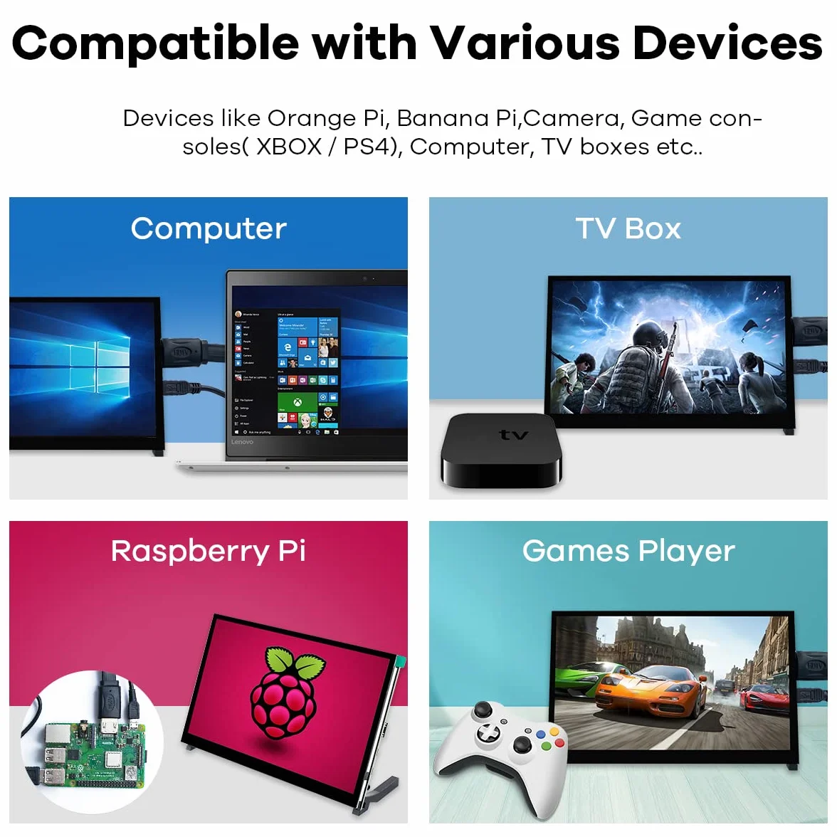 Hosyond 10,1-calowy pojemnościowy ekran dotykowy IPS LCD wyświetlacz HDMI przenośny monitor 1024 x 600 wbudowane podwójne głośniki do Raspberry Pi 4 3 2 Zero B+ Model B Xbox PS4 Windows 7/8/10