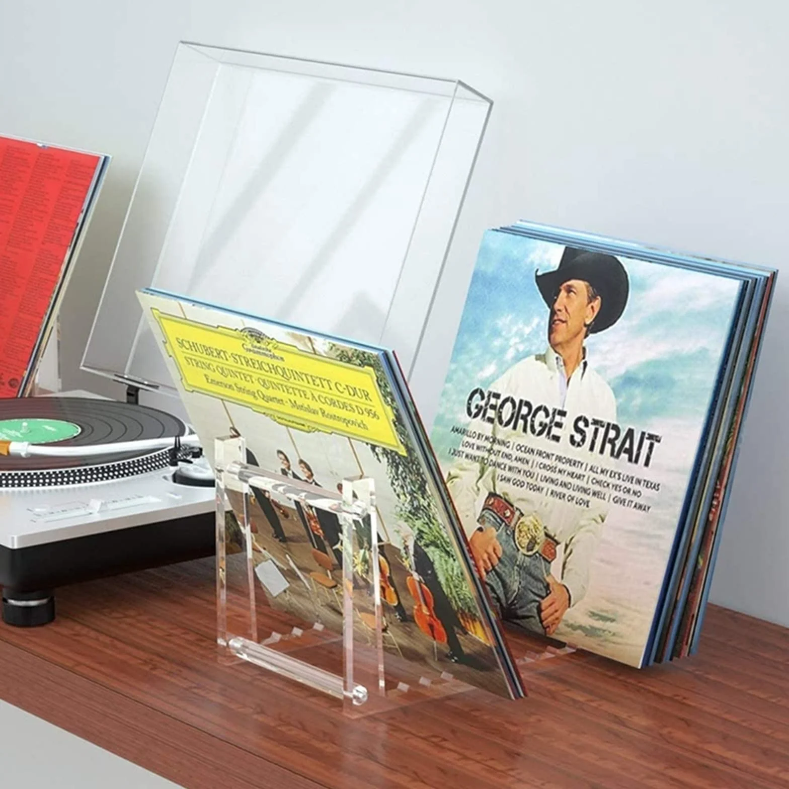 Stojak na płyty CD Stojak na płyty winylowe Stojak akrylowy na stół - przezroczysty stojak na płyty LP Półka na płyty winylowe na single 12” lub 7”, mieszcząca do 50 albumów Lp Uchwyt na płyty winylow