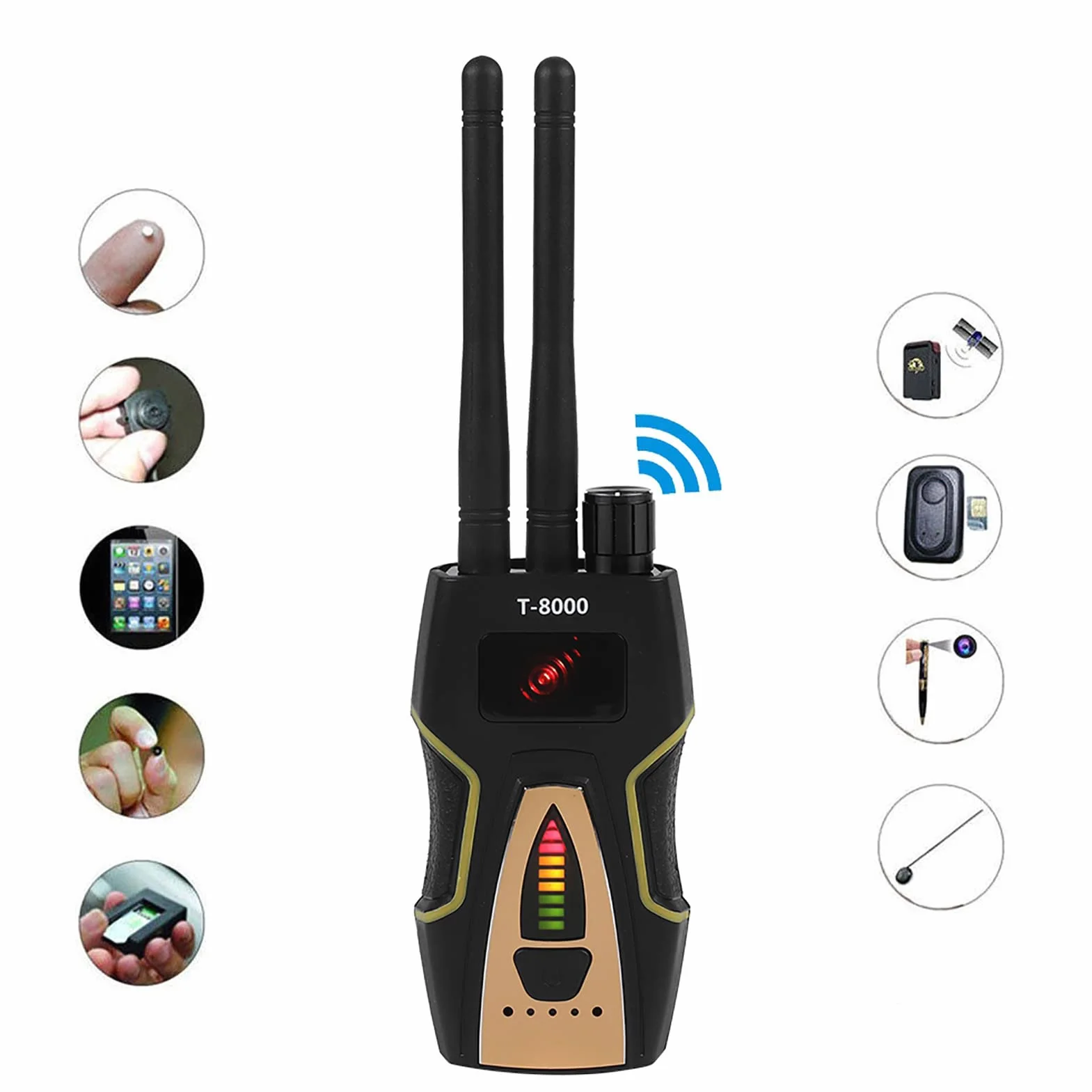 Zerone T-8000 GSM wzmacniacz sygnału detektor radiowy wykrywacz częstotliwości ręczny do lokalizatora GPS ze światłem LED