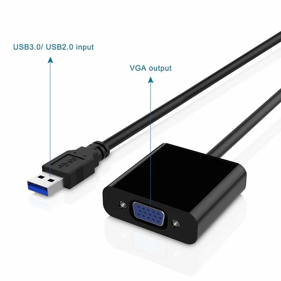 RGBS Adapter 1080P USB 3.0 na VGA konwerter wideo karta graficzna wyświetlacz zewnętrzny adapter kabla do komputera laptopa Windows 7/8/8.1/10/11, tabletów i Windows XP, wbudowany sterownik, nie