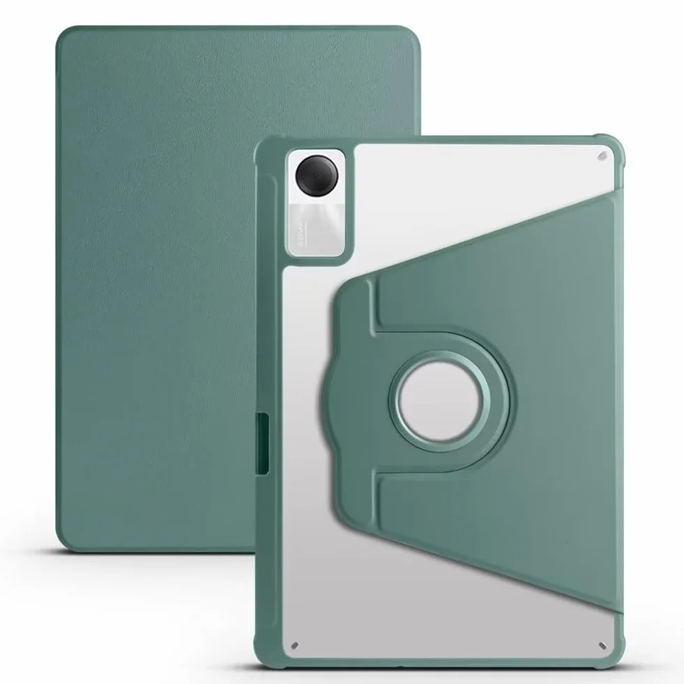 Generic etui kompatybilne z Xiaomi Redmi Pad 2 (kolor: ciemnozielony) inteligentne etui obrotowy stojak skórzany silikonowy twardy pokrowiec