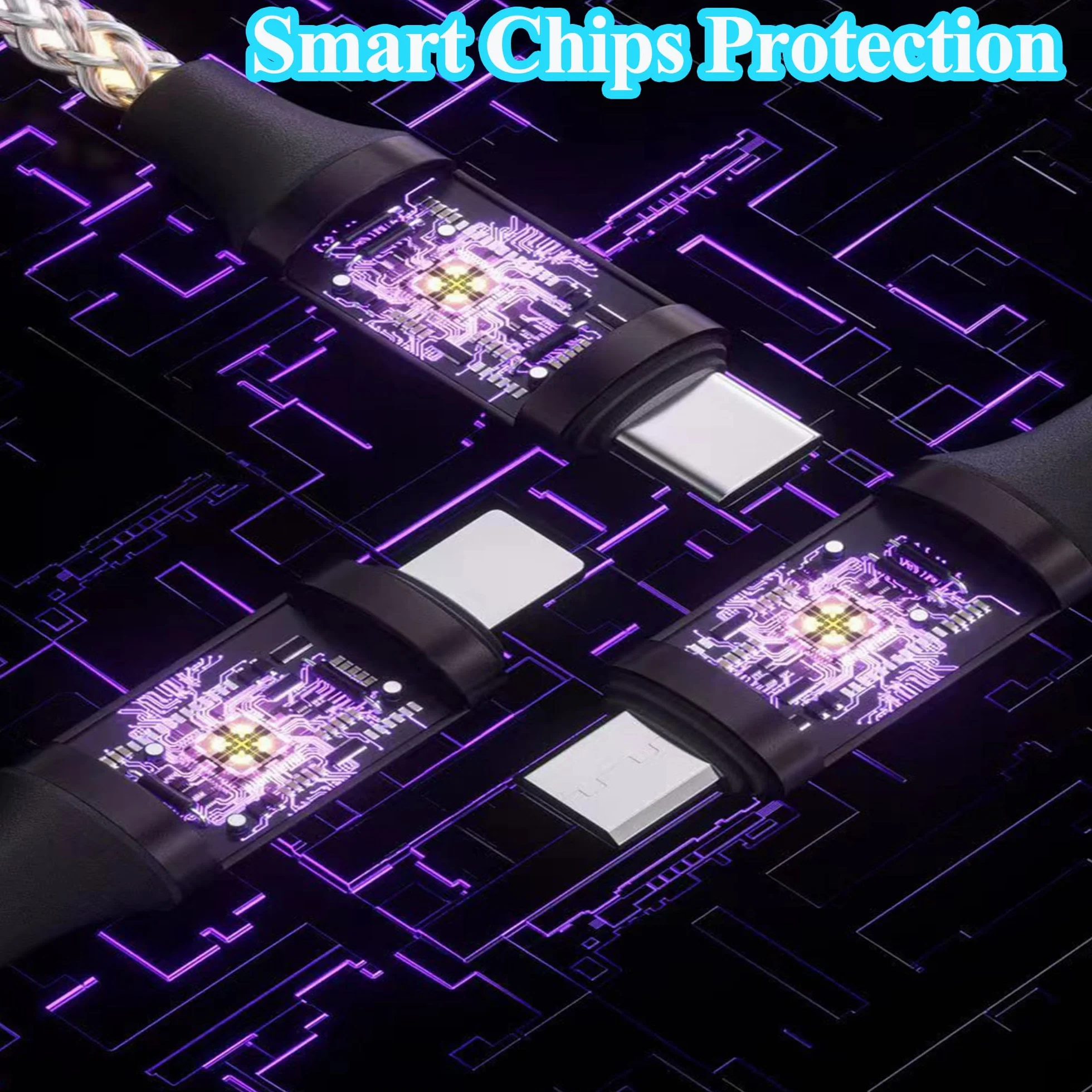 66 W 3 w 1 podświetlany kabel do ładowania LED, świecący przewód do szybkiego ładowania RGB, kabel micro USB do telefonu, Samsung Galaxy, Huawei, Android, Sony Xperia (4FT)
