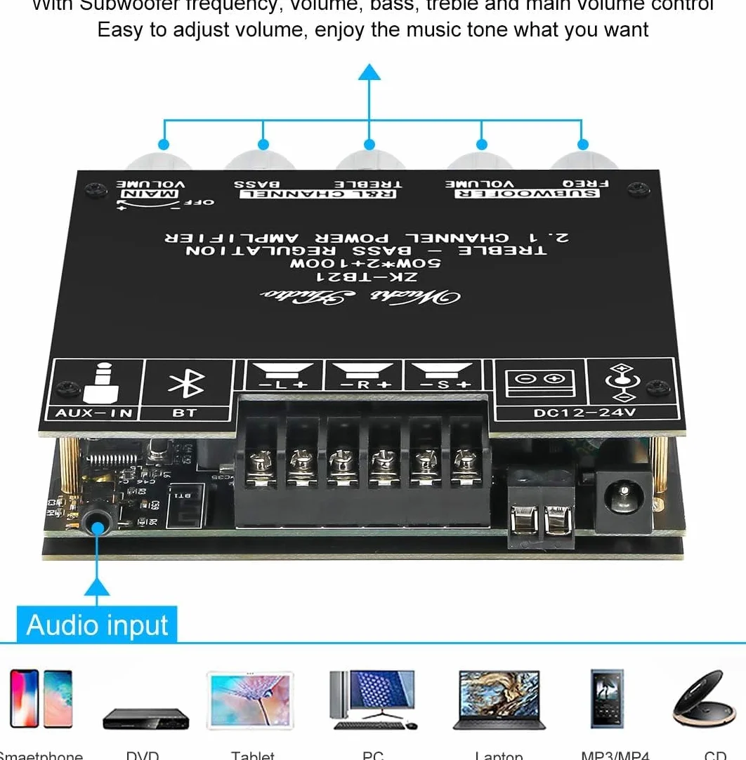 Płytka wzmacniacza subwoofera Bluetooth Hifi Stereo 2.1 z regulacj? tonów wysokich i niskich 220 W * 2 + 350 W 18 V-38 V modu? wzmacniacza mocy Audio wej?cie AUX