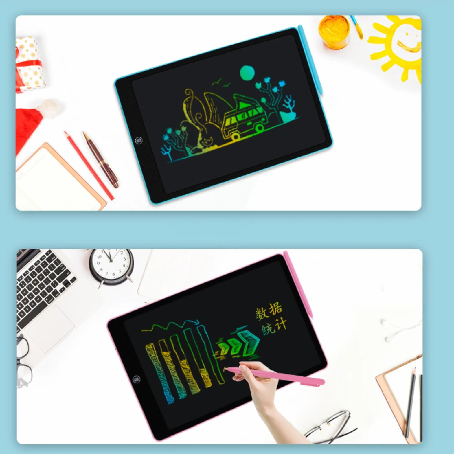 Tablet do Pisania LCD, 16-calowy Notatnik Cyfrowy z Podwójnym Wyświetlaczem, Elektroniczne Bloki do Rysowania z Piórem, Używana Podkładka do Pisania do Szkolnego Biura,