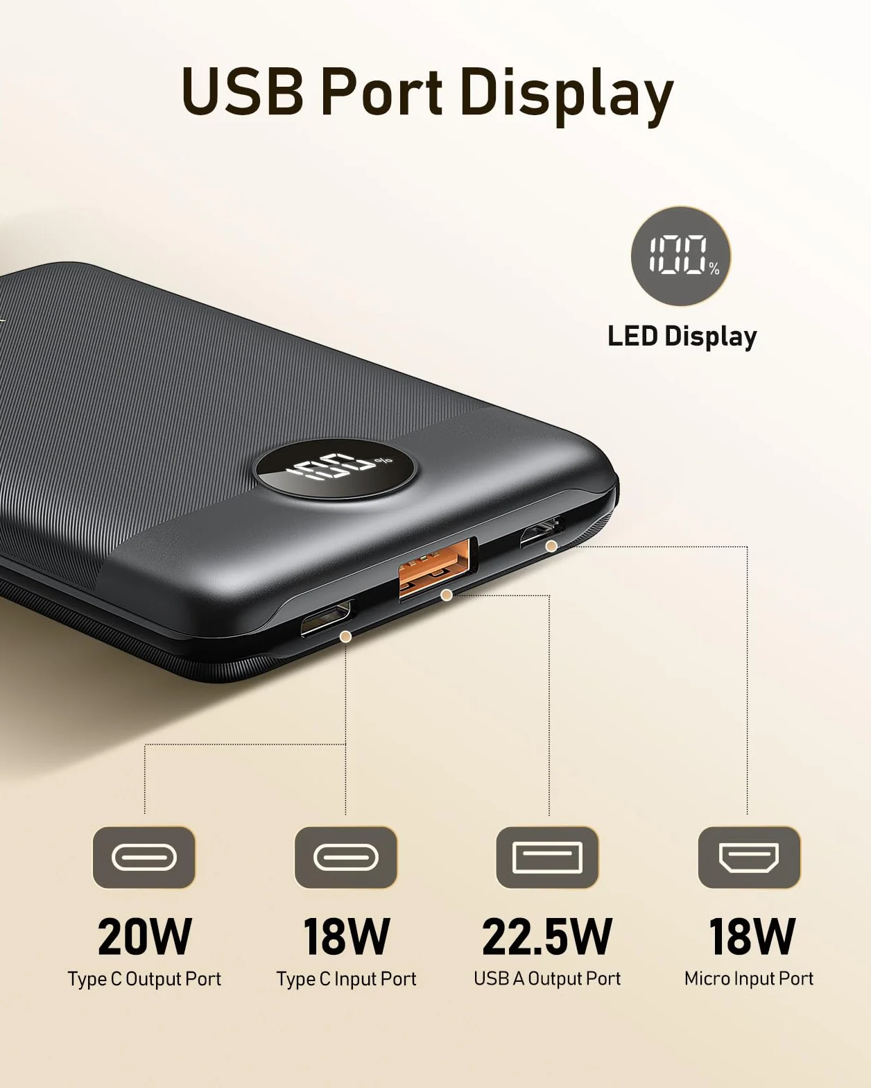 VEEKTOMX Mini Power Bank 10000mAh Mały Power Bank 22.5W Quick Charge, PD 3.0 Szybkie Ładowanie Zewnętrzne Bateria, Podwójne Wyjście Ultra Kompaktowa Ładowarka Kompatybilna iPhone 14/Sumsang s22/Xiaomi