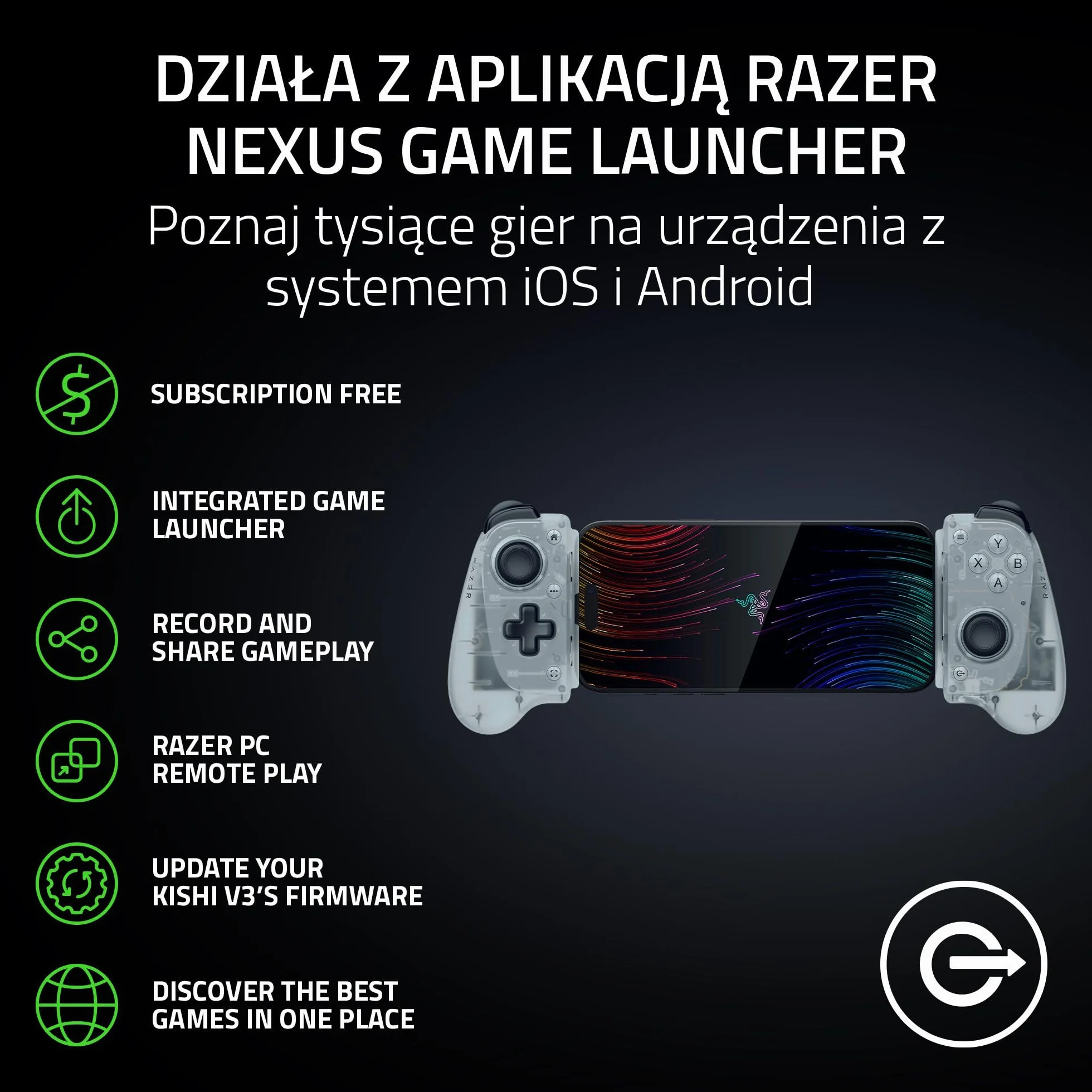 Razer Kishi V3 Phantom White - Pełnowymiarowy kontroler mobilny do smartfonów iPhone i Android - USB-C - Analogowe drążki z funkcją Anti-drift - 12 przycisków | Phantom White Edition