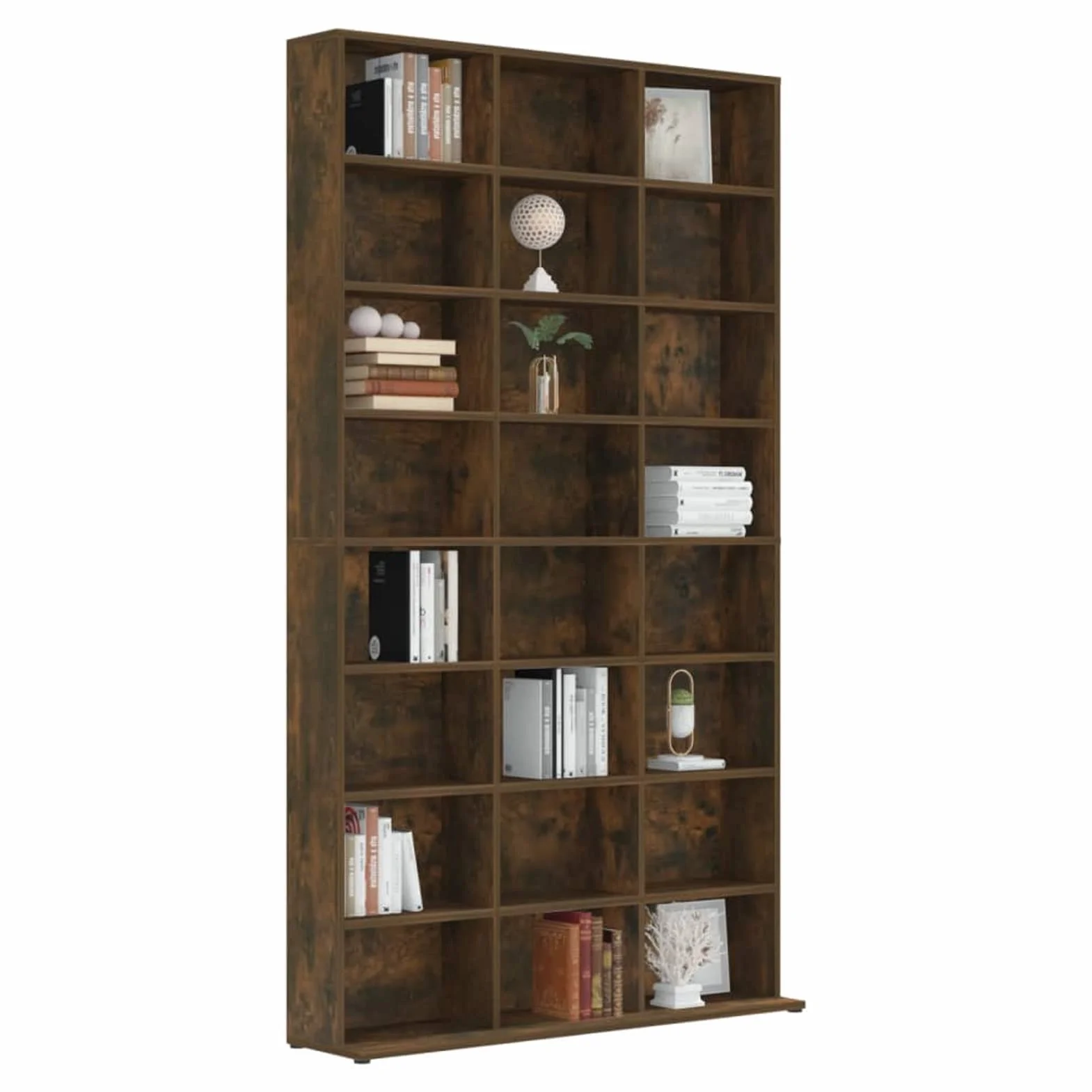 Szafka na płyty CD z drewna wędzonego, 102 x 23 x 177,5 cm, drewno wielowarstwowe, regał modułowy, klasyczna szafka na płyty CD, regulowane przegródki drewniane