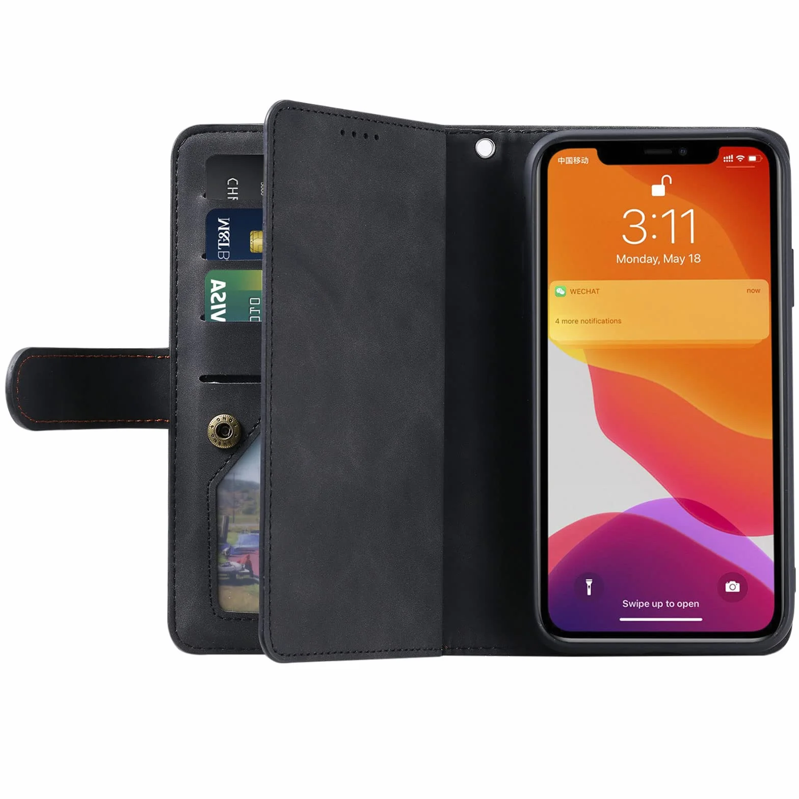 Etui do iPhone 14/14 Pro/14 Plus/14 Pro Max, skórzane etui na telefon komórkowy, portmonetka ochronna, portfel z 9 przegródkami na karty, etui z klapką, odporne na uderzenia, czarne, 35,5 cm (6,1")