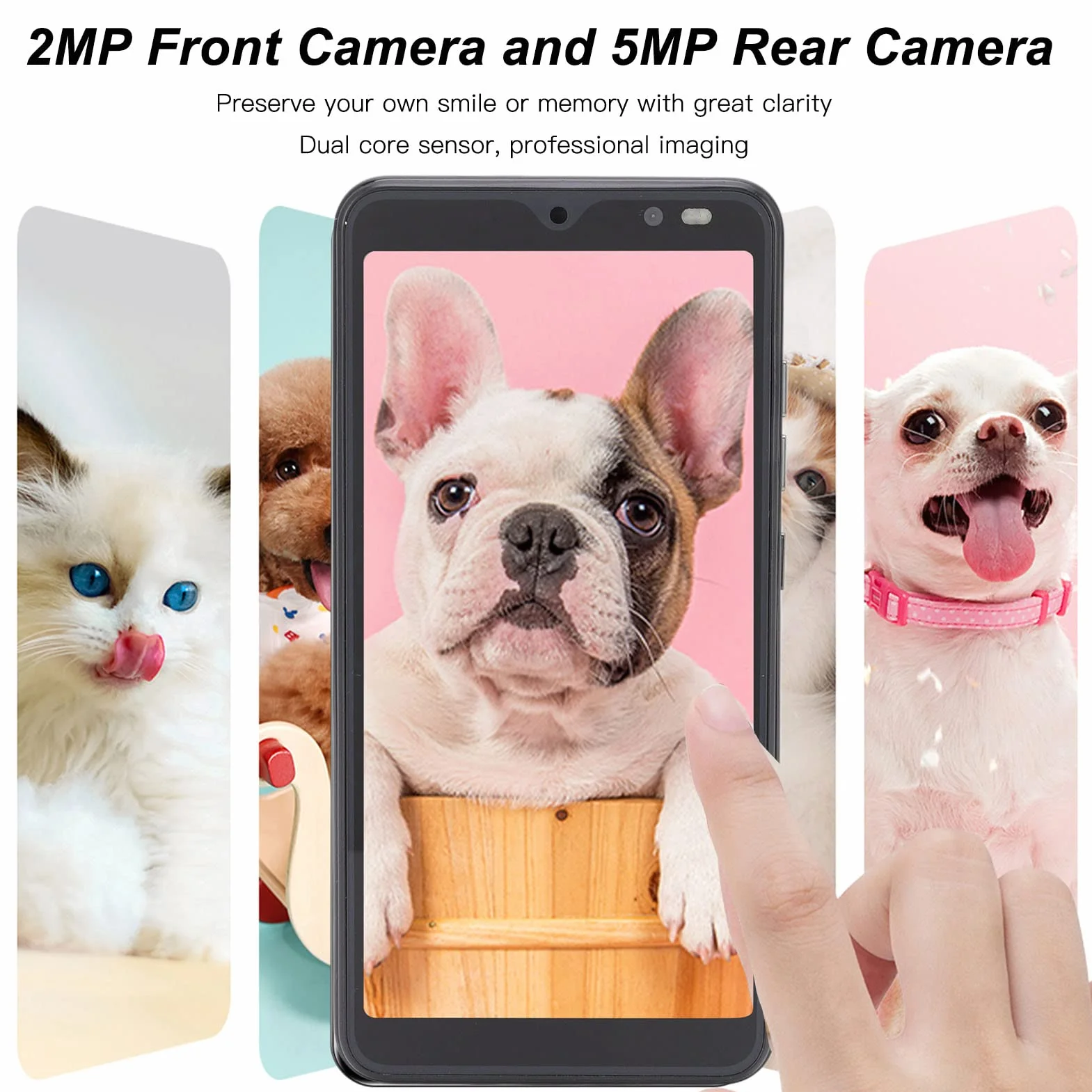 Odblokowany Telefon Komórkowy z Androidem dla Rino8 Pro, 2 GB RAM, 32 GB ROM, 5,45-calowy Pełny Ekran HD, Rozpoznawanie Twarzy, Aparat 2MP + 5MP, Czterordzeniowy Procesor MTK6799(Czarny)