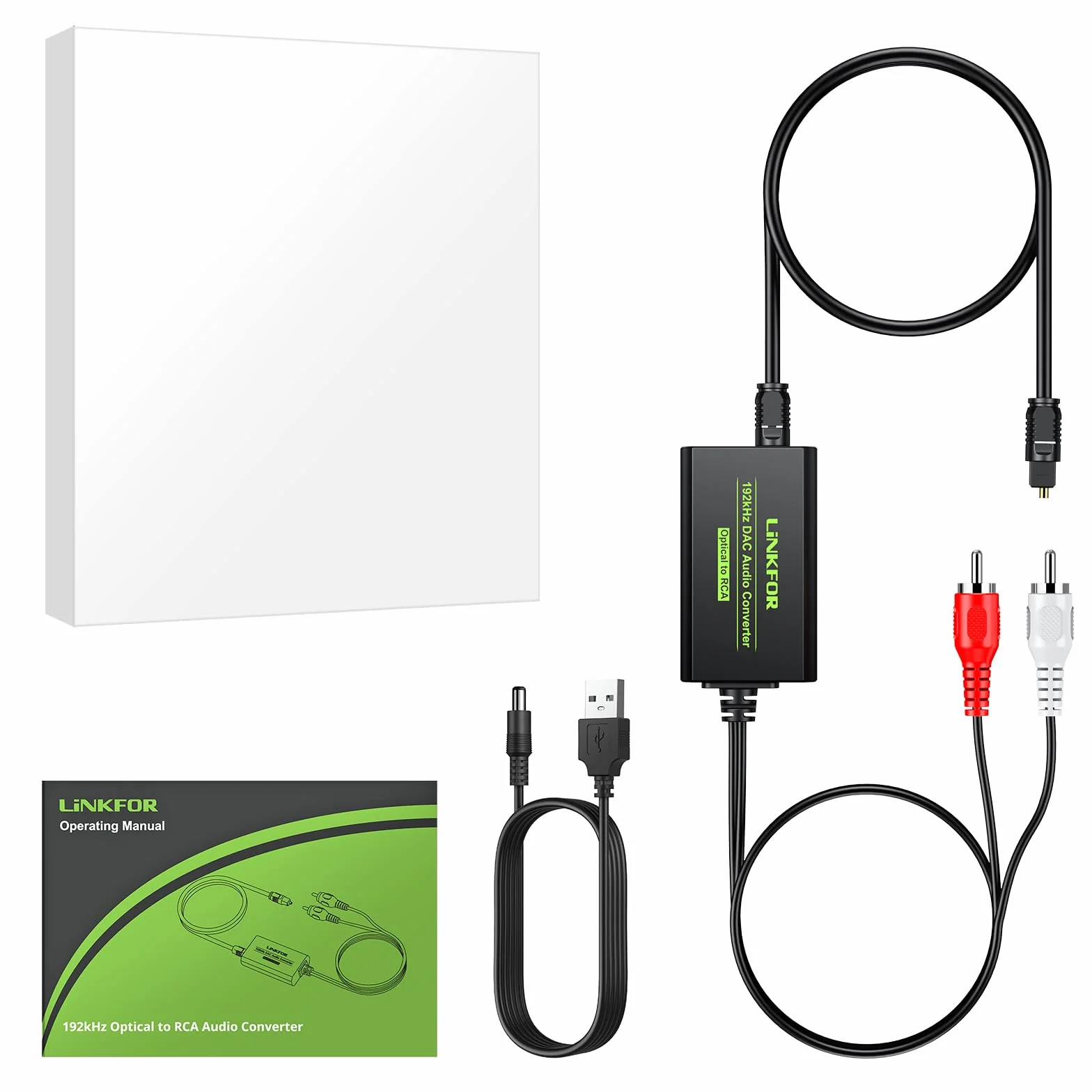 LiNKFOR Konwerter DAC 192 kHz 6 ft/1,8 m optyczny Toslink koncentryczny na analogowy adapter audio cinch L/R z kablem optycznym do PS3, DVD, Sky, Xbox HDTV, odtwarzacza Blu-Ray