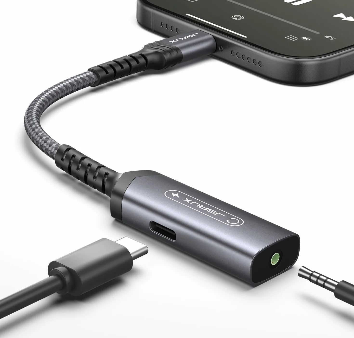 JSAUX Adapter do słuchawek USB C i ładowarka, adapter jack 2 w 1, 60 W, szybkie ładowanie, typ C, AUX 3,5 mm, gniazdo audio kompatybilny z iPhone 16 Pro/16 Pro Max/16/16 Plus/15 Pro Max, Samsung