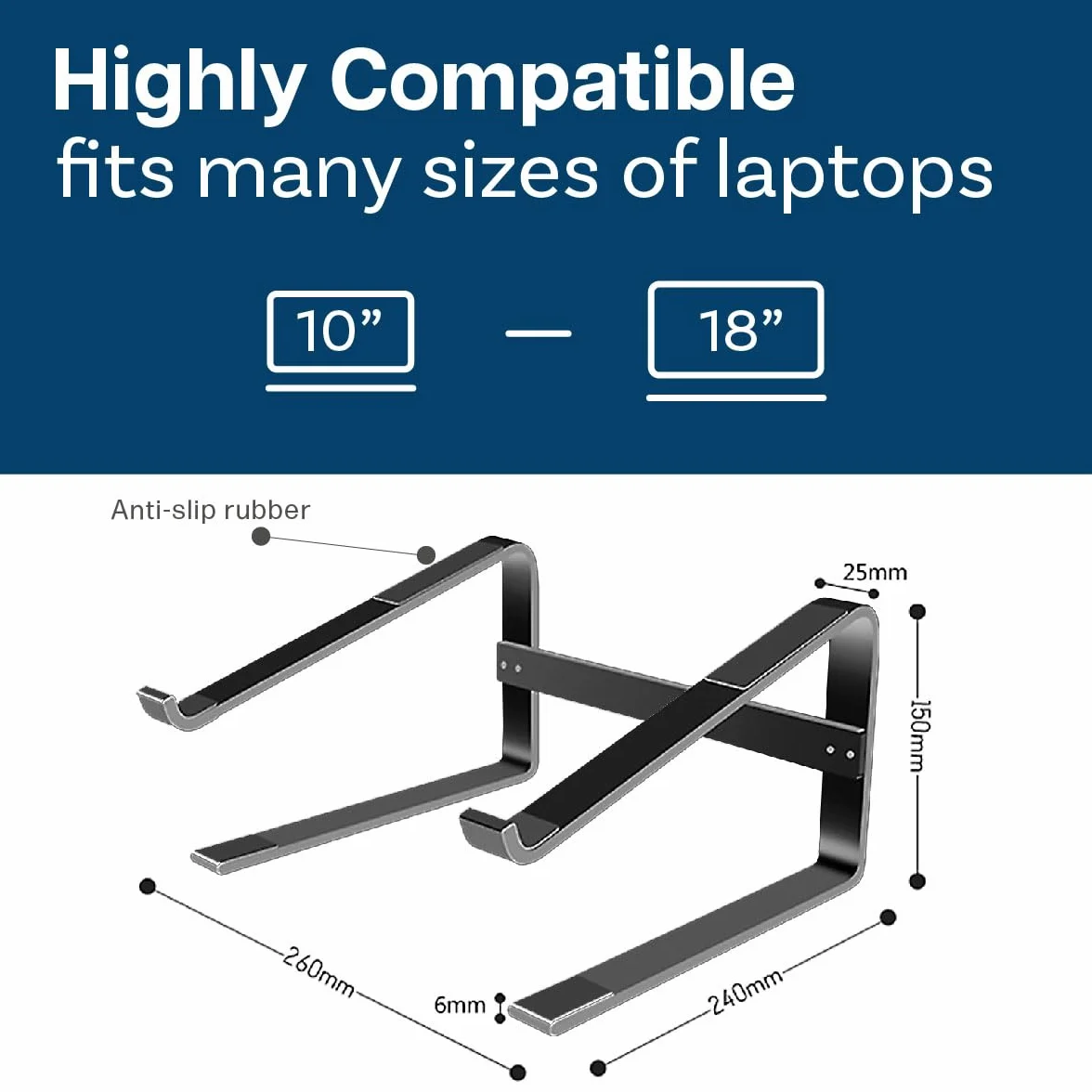 MMOBIEL Stojak na Laptopa Wysoki od 10 do 18 cali - Wentylowany na Laptopa Uniwersalny - Stojak na Biurko Kompatybilny z MacBook, Notebook, ASUS i innymi - Wraz Narzędziami - Czarne Aluminium