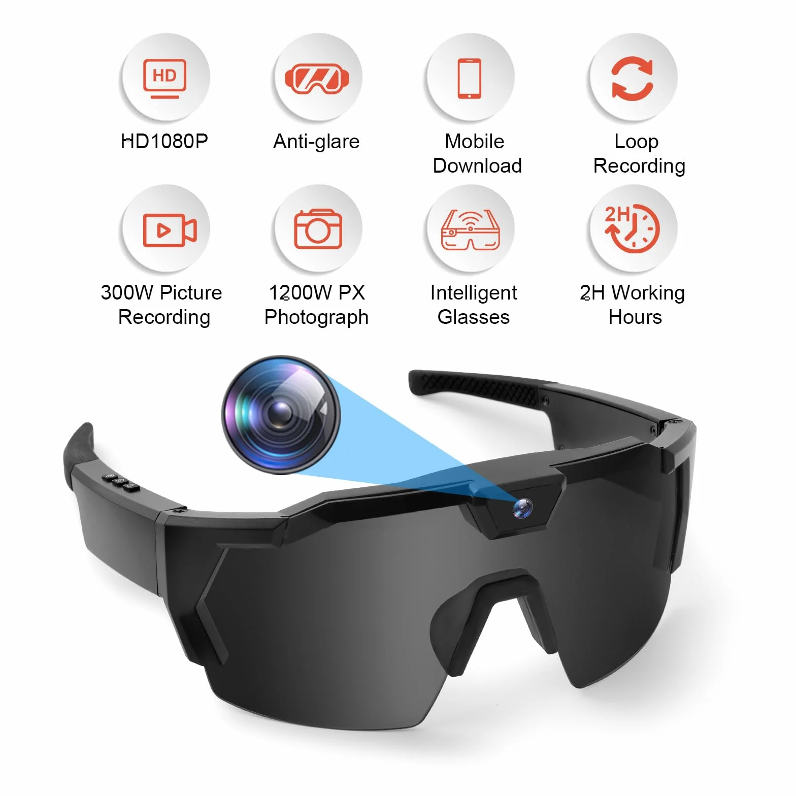 Okulary narciarskie z kamerą, 2026 nowe okulary do aparatu, ochrona UV400, nagrywanie wideo HD, mała kamera akcji, okulary przeciwsłoneczne dla mężczyzn i kobiet (D, (bez karty TF))