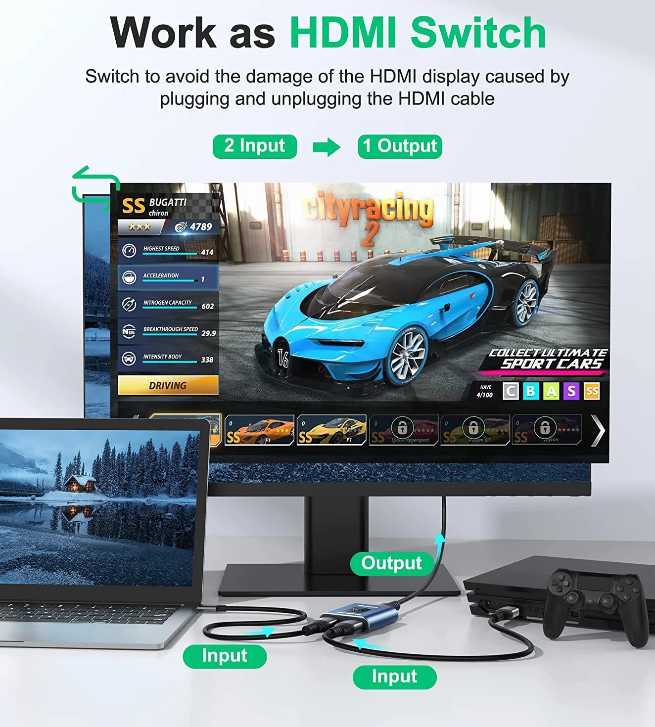 Przełącznik HDMI 4K 60 Hz 2 w 1 Aluminiowy Ręczny Hub HDMI Czarny
