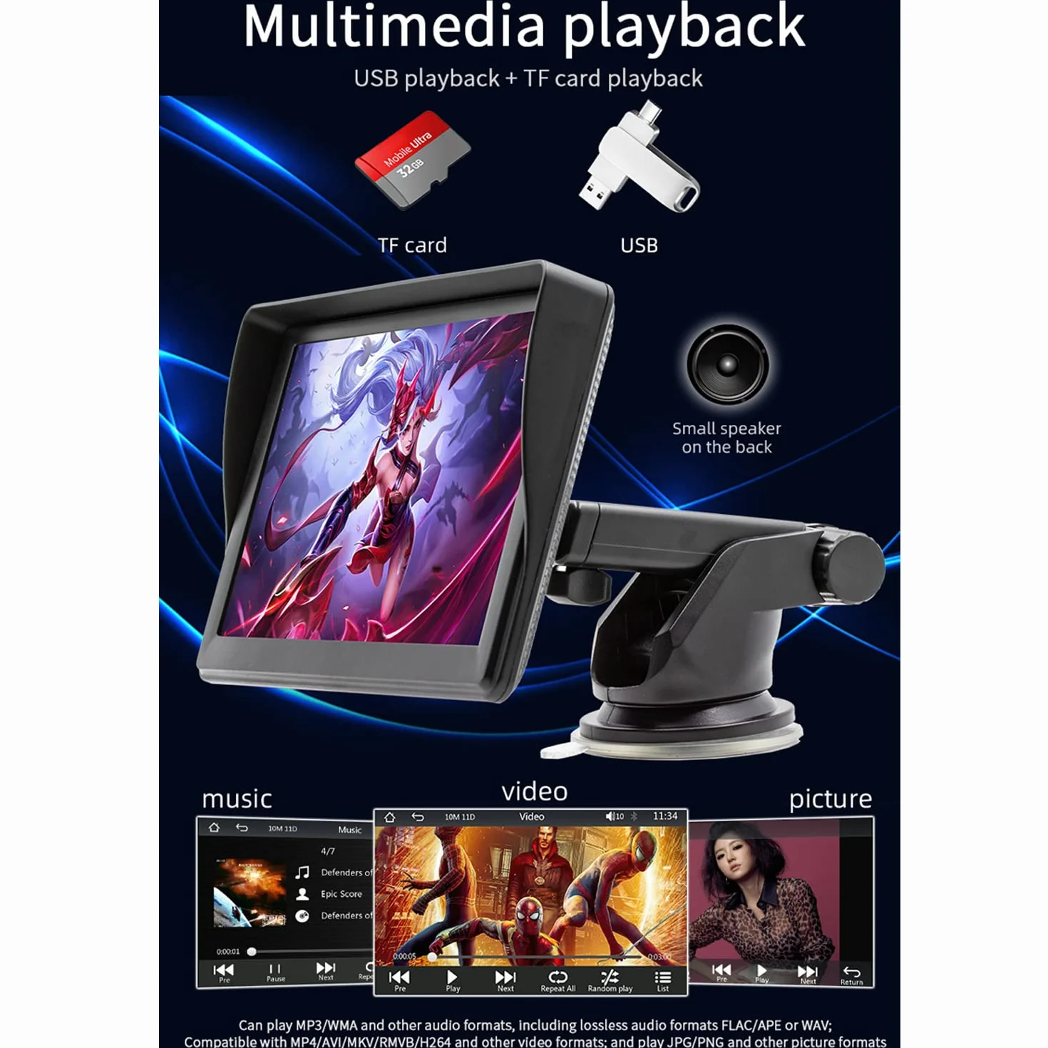 Compatible for bezprzewodowym Carplay Android Auto Przeno?ny monitor samochodowy, 7" ekran dotykowy stereo z kamer? cofania Transmiter Bluetooth FM AUX/USB/TF 9V-36V Pilot zdalnego sterowania