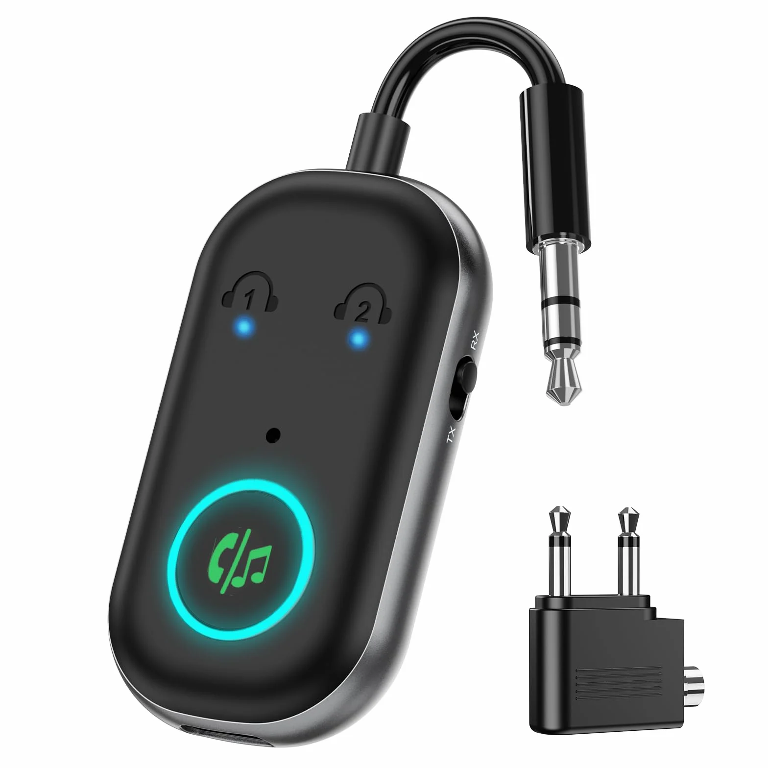 ORIA Odbiornik nadajnika Bluetooth 5.3, adapter Bluetooth z podwójnym parowaniem, redukcja szumów CVC, bezprzewodowy adapter audio Aux 3,5 mm do telewizora, głośników, samochodu