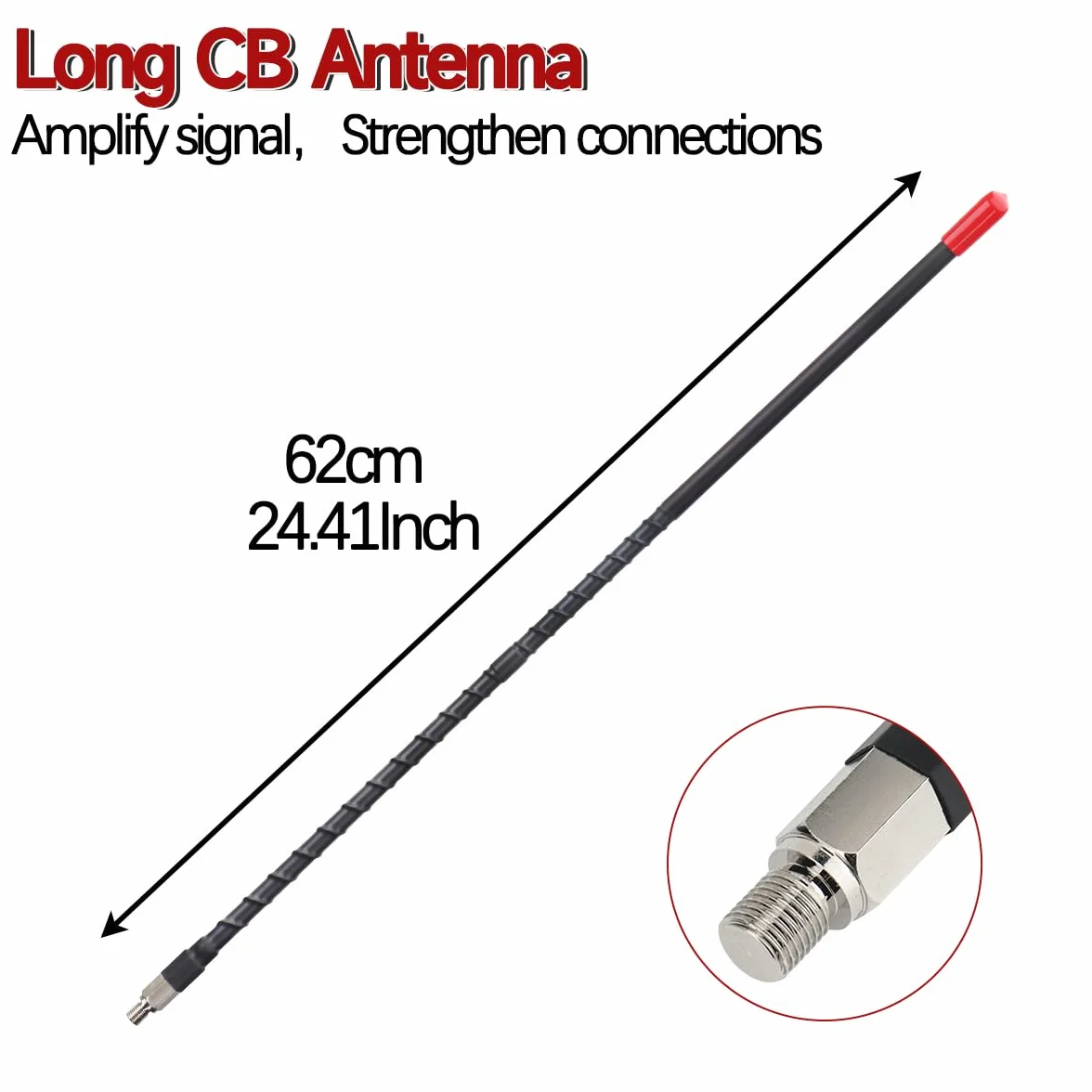 Antena radiowa CB 27 MHz zestaw anten z włókna szklanego do dużych obciążeń, 2 stopy, 61 cm, czarna, 1000 W, kompatybilna z samochodem ciężarowym, samochodowym, mobilnym radiem CB