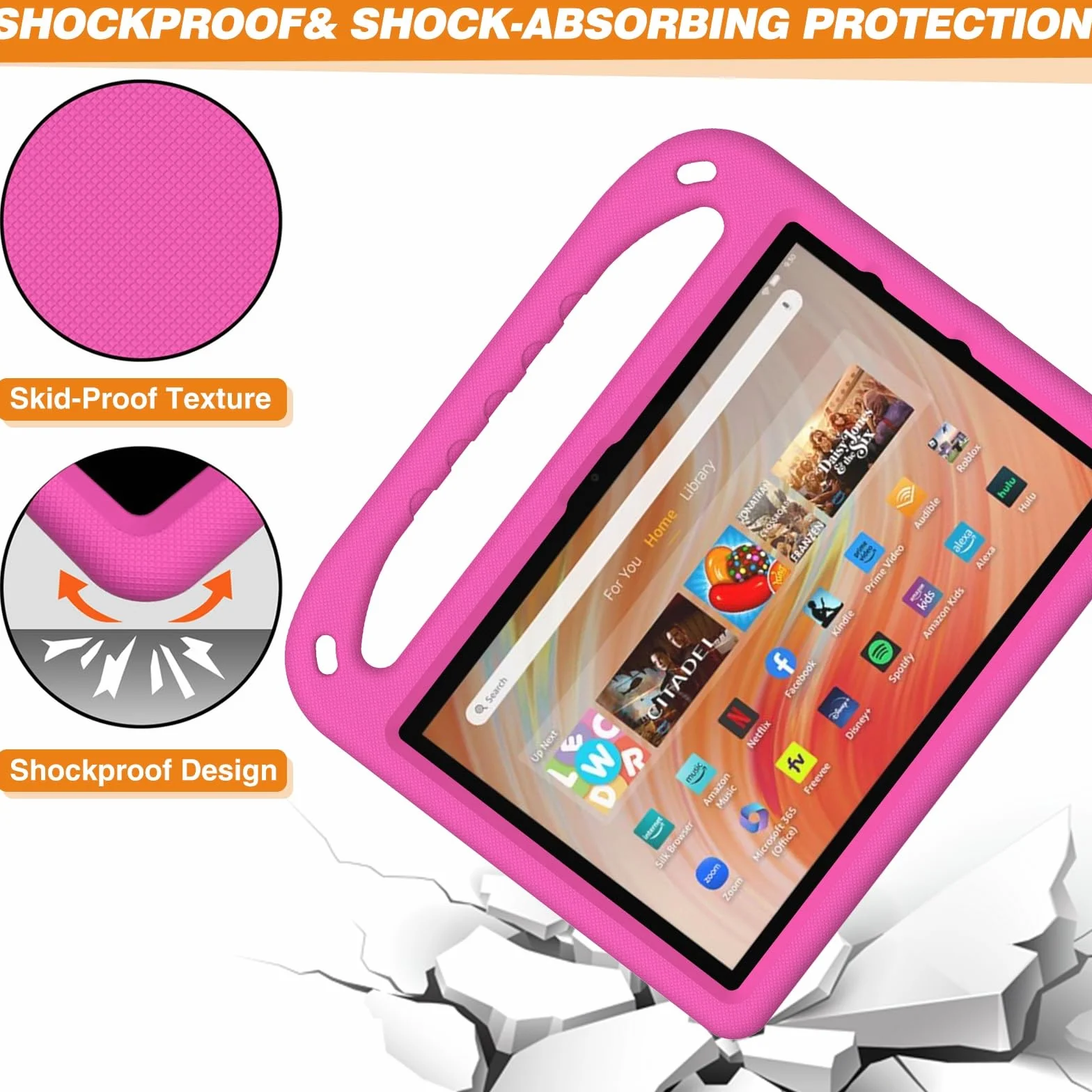 Pokrowiec na tablet Kompatybilny z Kindle Fire HD10 2023, amortyzujący wstrząsy, z uchwytem, ​​EVA, uchwytem, ​​solidne etui na tablet dla dzieci, lekkie(Rose Red)