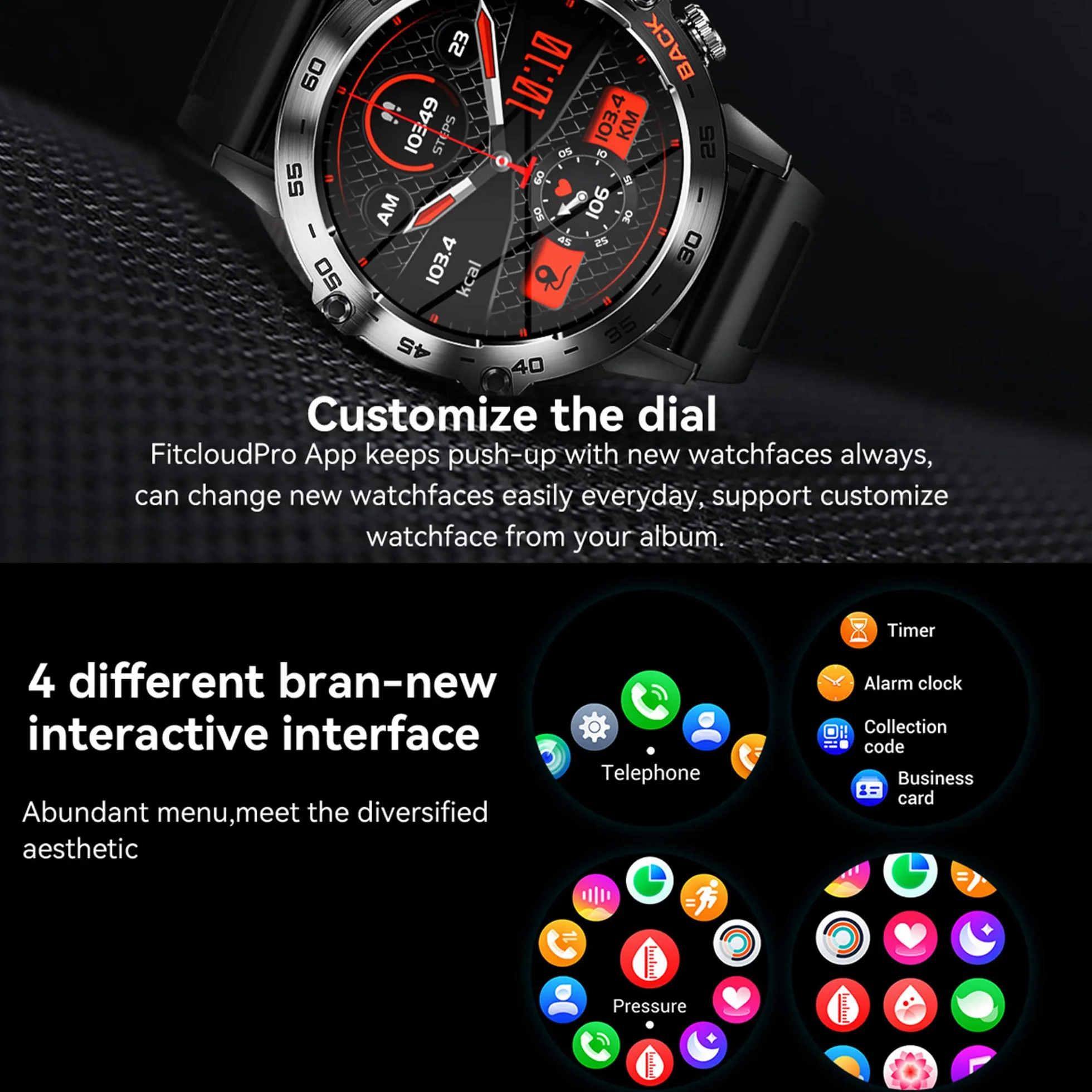 Smartwatch Mężczyzna Połączenie Bluetooth i Odpowiedź Głośnomówiący Inteligentny Zegarek Krokomierz Monitor Snu 123 Tryb Sport Powiadomienia Wiadomości Zegarek Fitness Tracker dla Androida iOS (czarny)