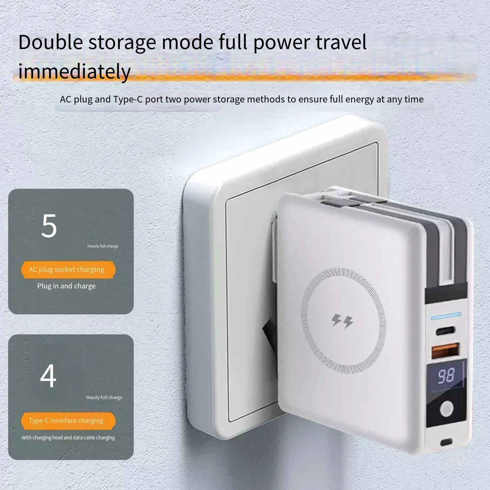 Ładowarka bezprzewodowa magnetyczna 15 W z podwójnym przewodem Pd22,5 W, szybki powerbank o dużej pojemności, przenośny zasilacz, czarny