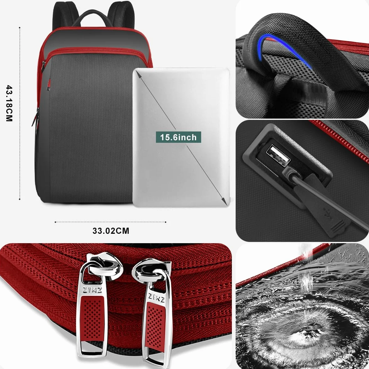 ZINZ Smukły i rozszerzalny plecak na laptopa 15 15,6 16 cali, antykradzieżowa torba podróżna na notebooka, wielofunkcyjny plecak o dużej pojemności dla mężczyzn i kobiet