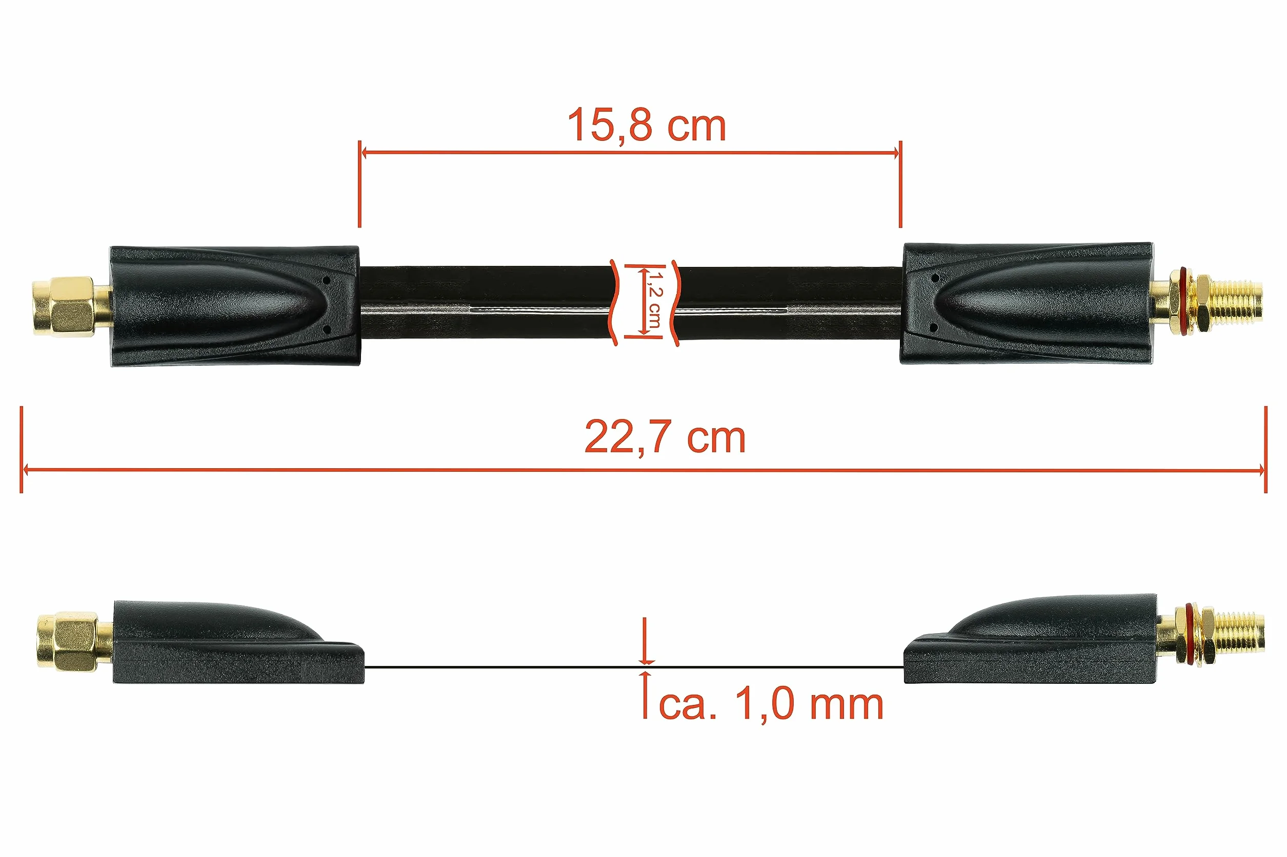 Kabelmeister SMA przepust okienny płaski kabel koncentryczny HF 1.13 do anten 5G LTE 4G czarny 20 cm