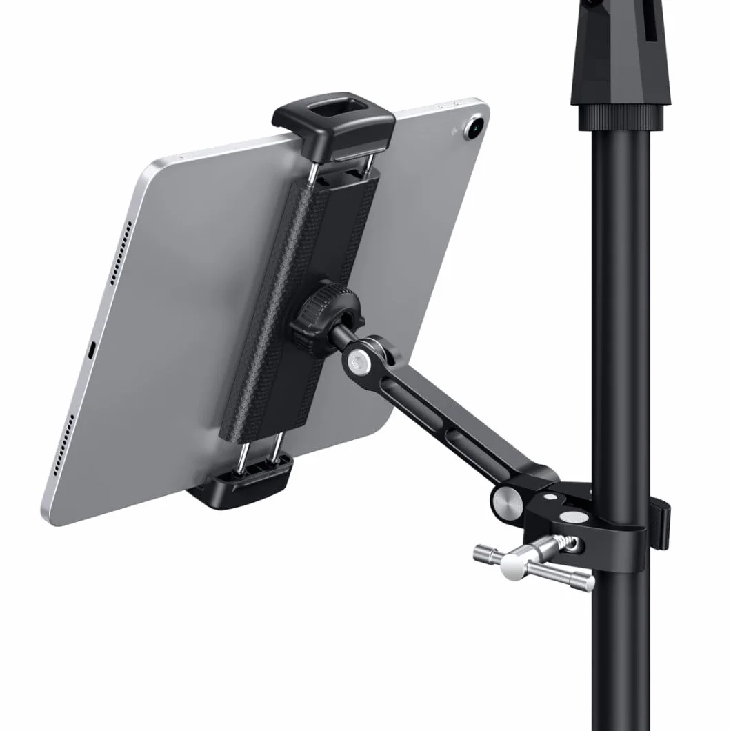 CreaDream Uchwyt na tablet do statywu mikrofonowego, aluminiowy uchwyt muzyczny do statywu mikrofonowego na telefon i iPad, regulowany uchwyt na tablet kompatybilny z urządzeniami od 4.7 do 13 cali