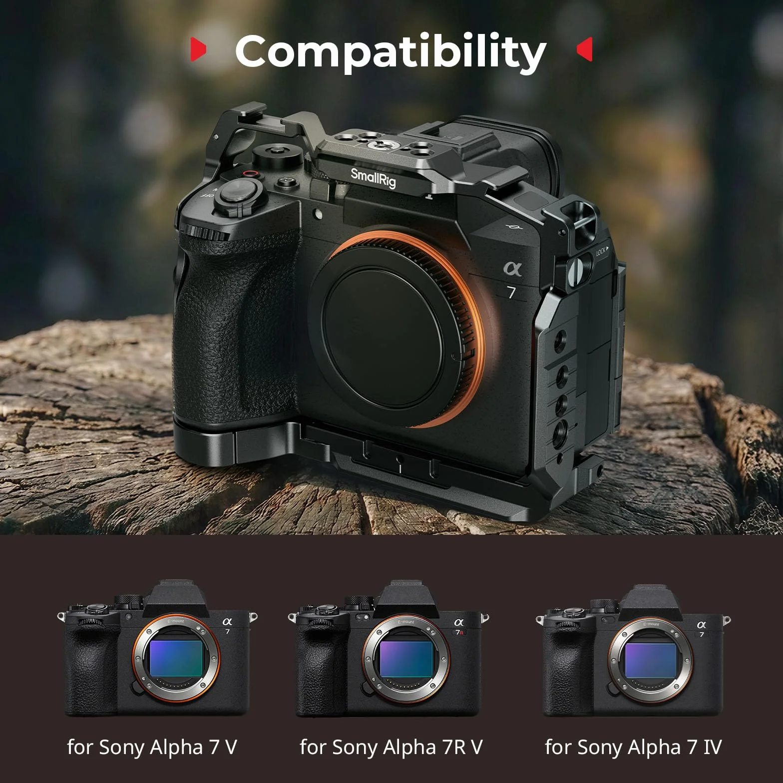 SMALLRIG Alpha 7 V HawkLock klatka do szybkiej wymiany do Sony Alpha 7 V / 7R V / 7 IV, zintegrowana płyta szybkiego montażu do Arca i NATO, gniazdo QD i stopka błyskowa,do DJI RS