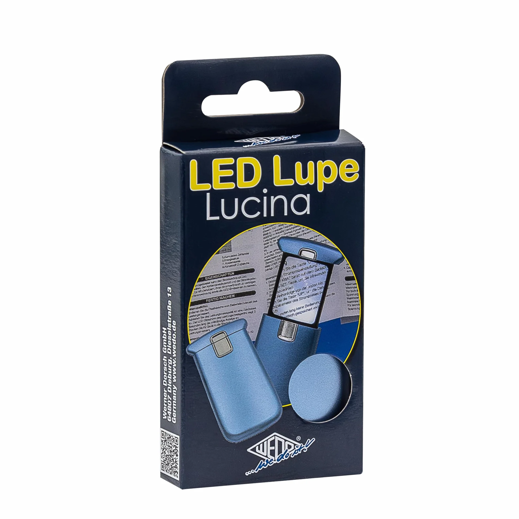 WEDO Lucina lupa LED – lupa kieszonkowa z 3-krotnym powiększeniem, światło i bateria, niebieska