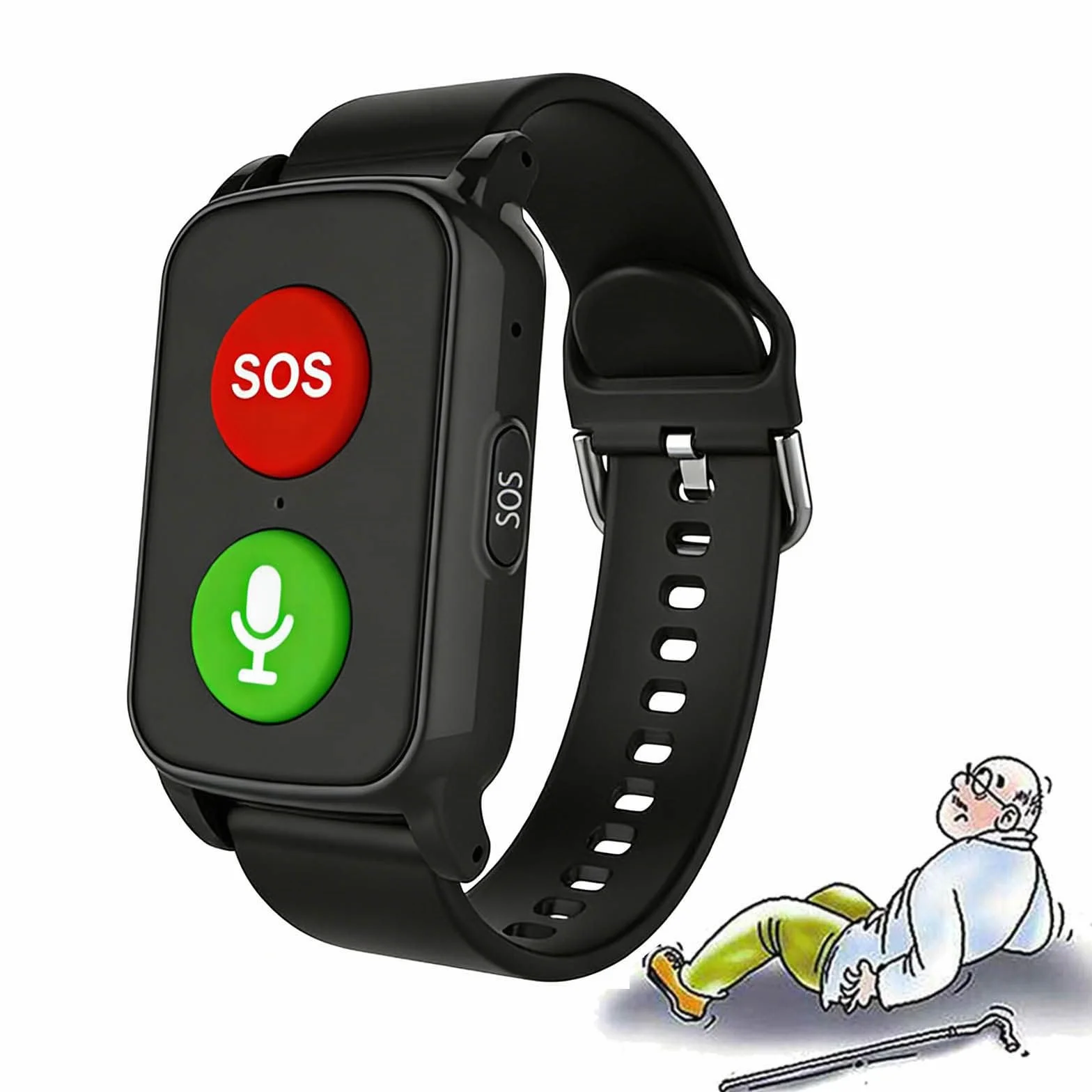Inteligentny Zegarek Dla SenioróW Z Wykrywaniem Upadku, UrząDzeniami OstrzegająCy O Upadku, Lokalizatorem Gps, PojemnośCią Baterii 600 Mah I DokłAdnośCią Pozycjonowania 5-15 MetróW Black