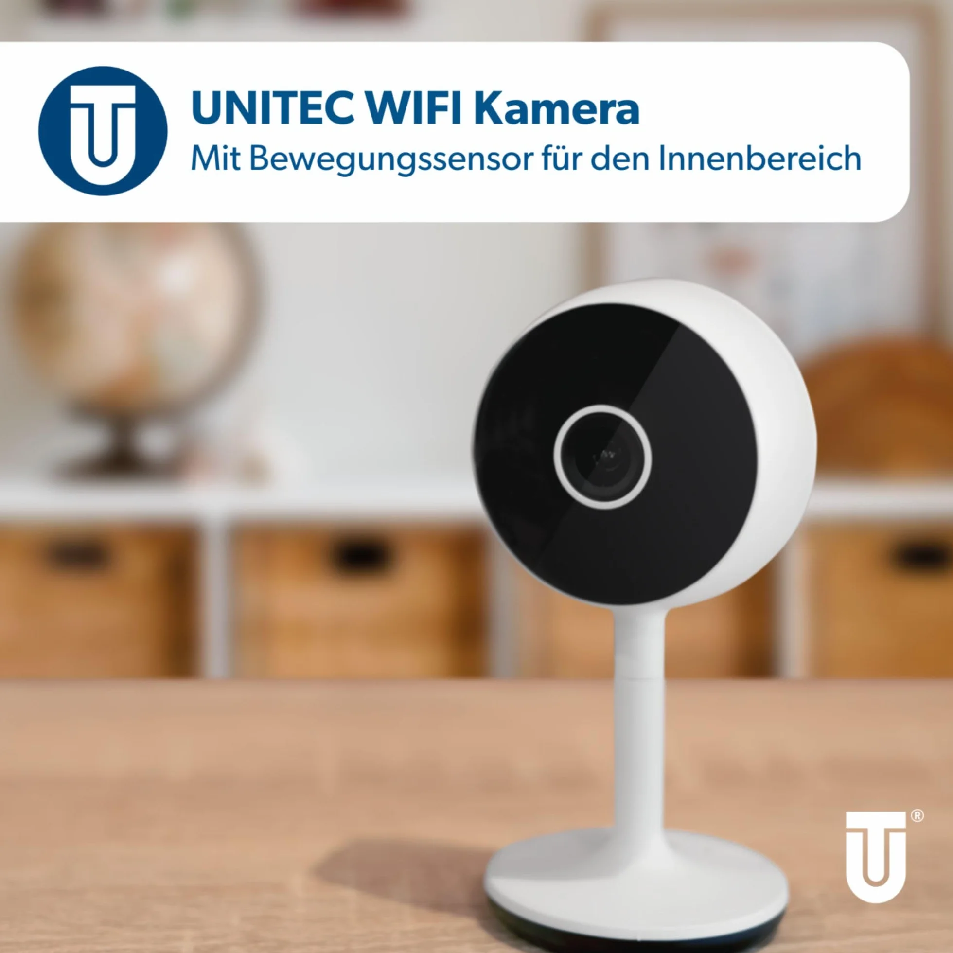 UNITEC Inteligentna kamera monitoringowa WiFi Full HD, wykrywanie ruchu i hałasu, funkcja noktowizora, 1 sztuka (1 opakowanie)