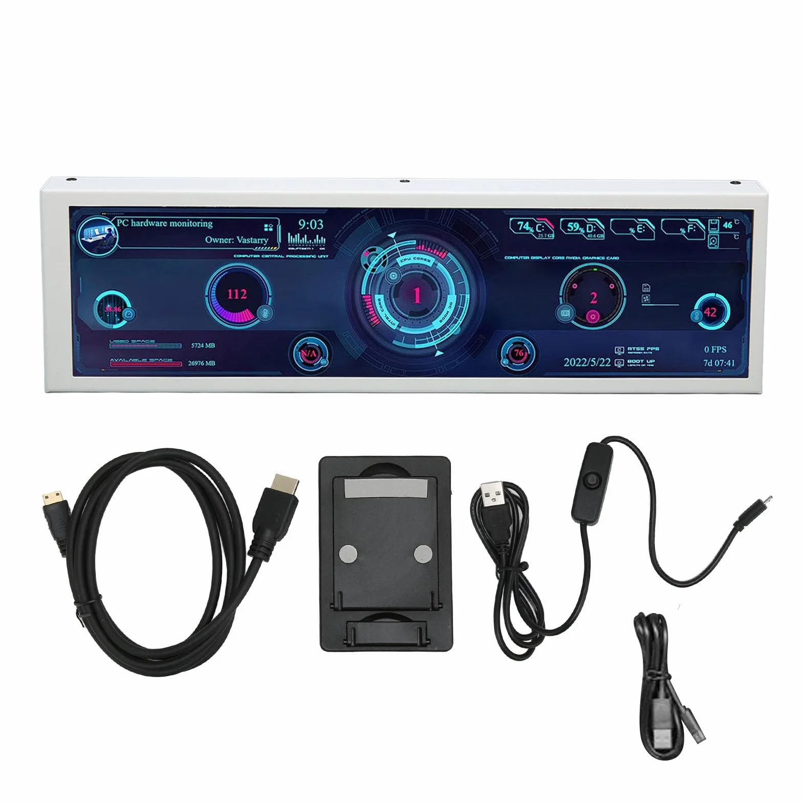8,8-calowy Monitor Danych Komputerowych IPS, Monitor Temperatury Komputera Mini USB Typu C, Procesor PC RAM HDD Ekran Wyświetlania Danych, Wyświetlacz Panelu Czujników