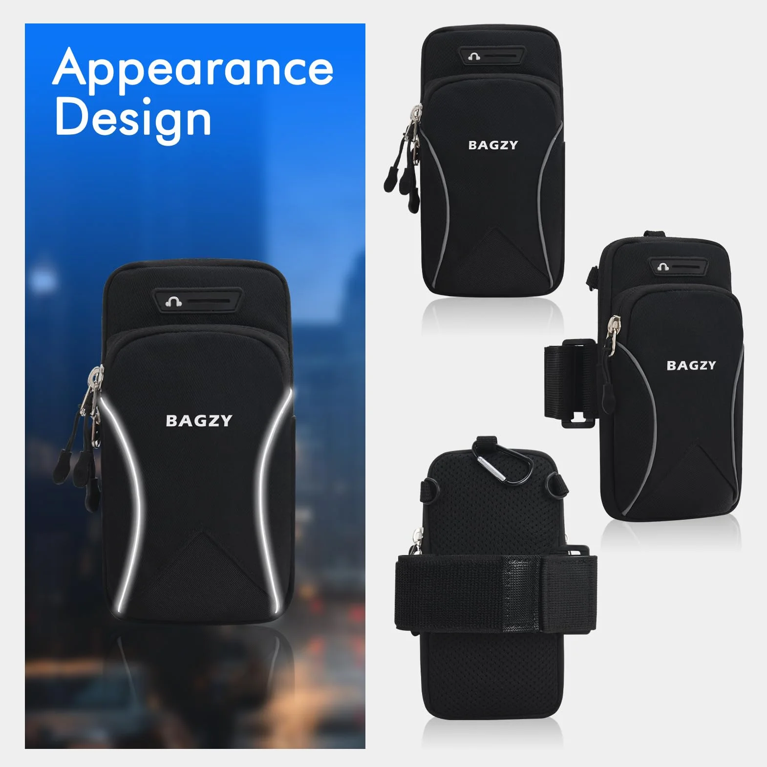 BAGZY Sportowa Nerka na Telefon do Biegania, 7,0 Cala Nerka na Ramię do Smartfona, Futerał na Telefon, Akcesoria do Fitnessu, Biegania, Jogi dla iPhone 15 Pro/14 Pro Max