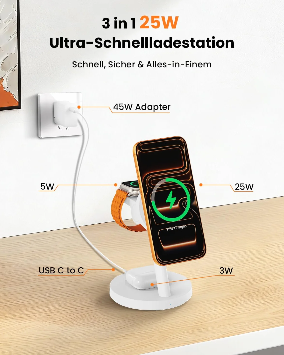 Qi2.2 bezprzewodowa ładowarka 25 W do Samsunga – JoyGeek 4 w 1 magnetyczna stacja szybkiego ładowania do Galaxy S26/S25 Ultra/Z Fold Flip7, Watch 8 Ultra/7/6/5 & Buds 4/3 Pro, łącznie z zasilaczem 45