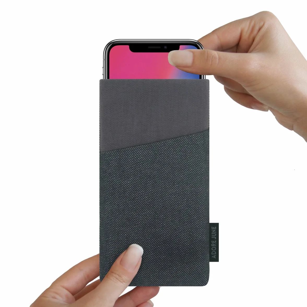 Adore June Clive Series etui do Apple iPhone X z dodatkową przegrodą (efekt czyszczenia wyświetlacza) - czarny/szary
