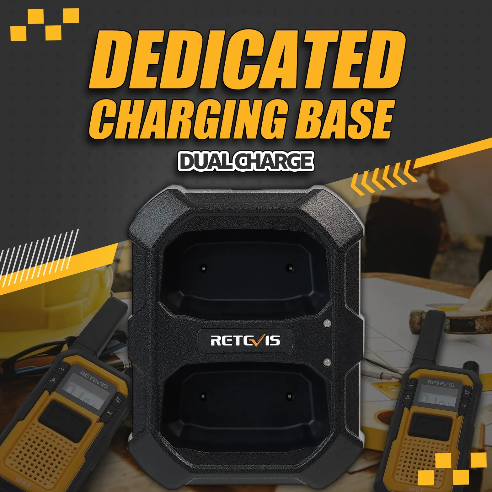 Retevis RB648 Heavy Duty Walkie Talkie, Wodoodporne Dwukierunkowe Radio IP67, Podwójny PTT, 2000 mAh, Awaryjne Krótkofalówki dla Dorosłych na Plac Budowy(2 Szt, Żółty)