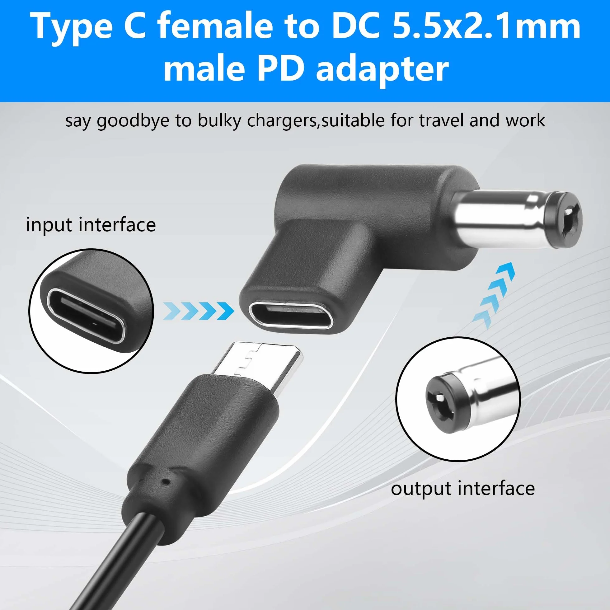 GINTOOYUN 2 szt. 9V DC Adapter złącze zasilania 90 stopni kąt żeński USB C na męski konwerter DC 5,5 mm X 2,1 mm (9V)
