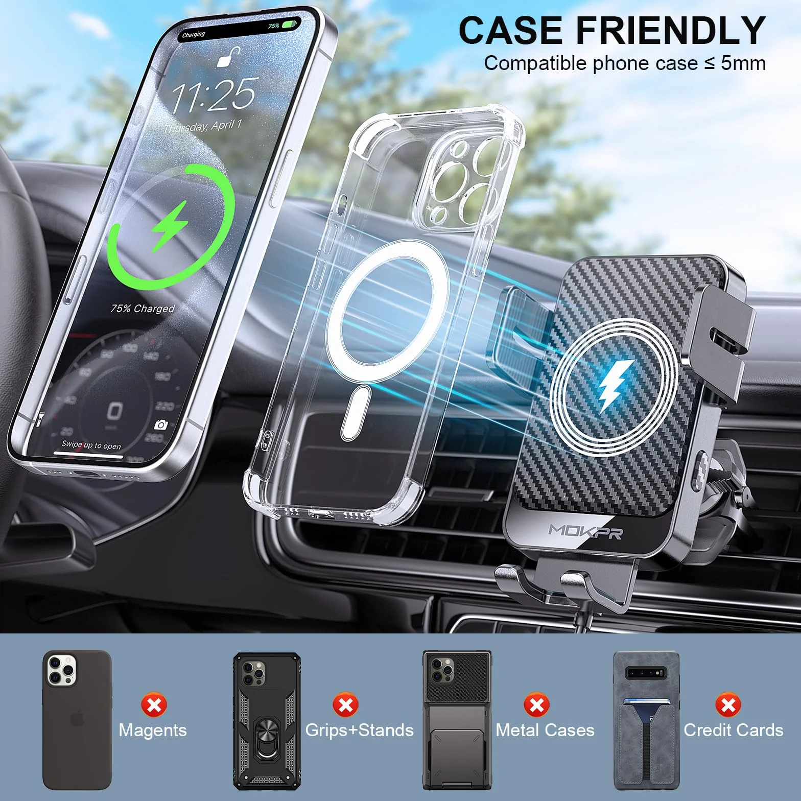 Uchwyt samochodowy do telefonu indukcyjnego, 15 W Ładowarka indukcyjna szybkozaciskowa samochodowa Przenośny uchwyt samochodowy kompatybilny z iPhone Samsung Galaxy S22/S21/S20, itp