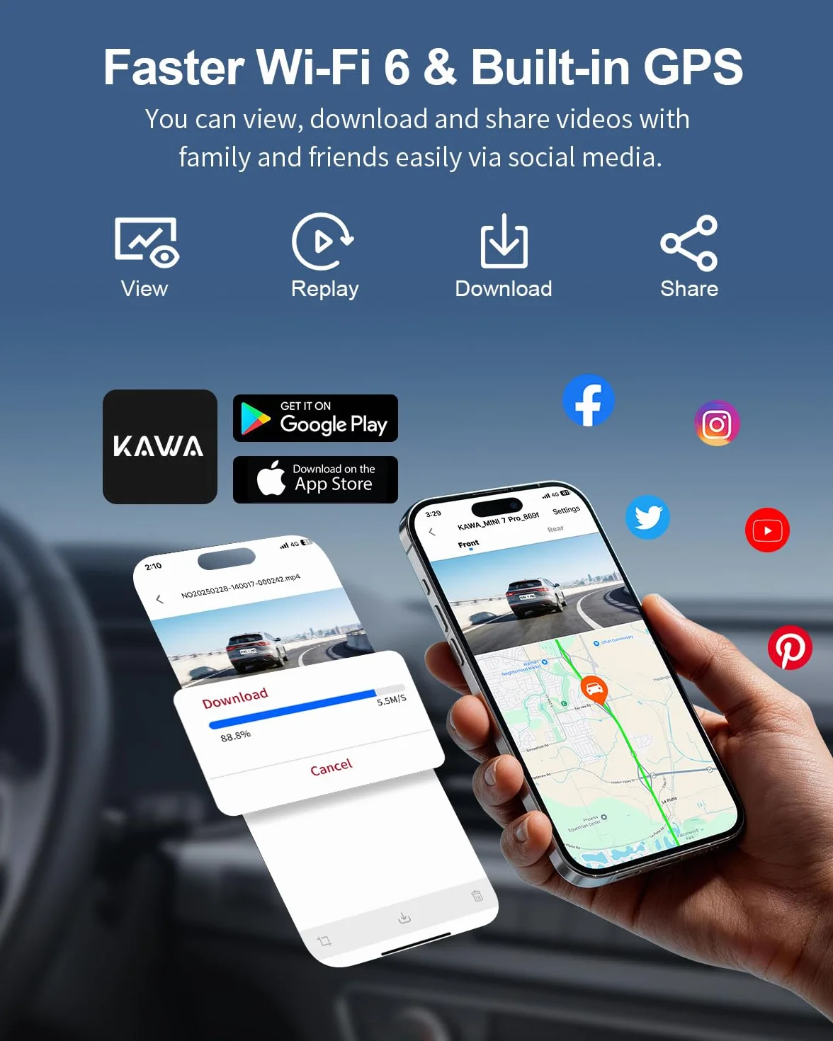 KAWA 4K Mini Kamera Samochodowa z Ukrytym Wyświetlaczem, GPS i WiFi 6 | 2K HDR, Widzenie Nocne, APP, G-Sensor, Nagrywanie Pętla, 24/7 Park, 256GB