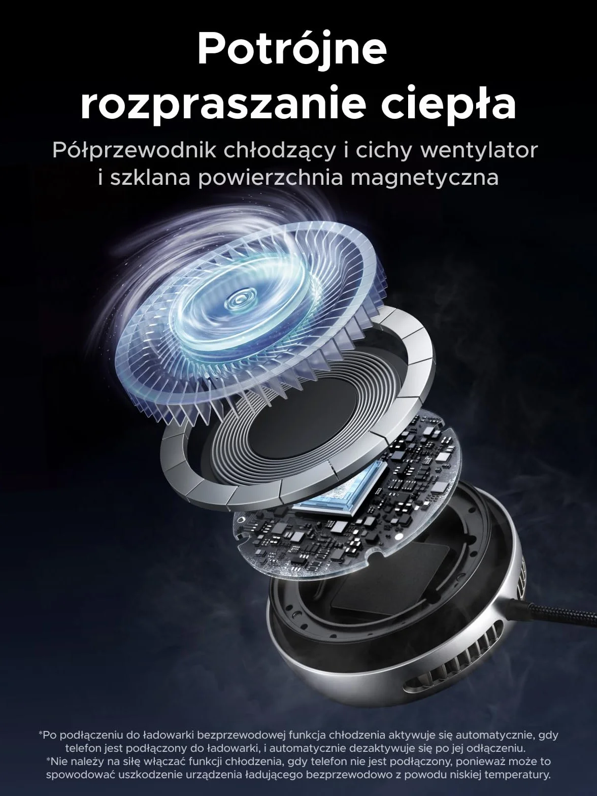UGREEN Magflow Pro, magnetyczna podkładka ładująca Qi2 25 W | z aktywnym chłodzeniem, 1,5-metrowym plecionym kablem, kompatybilna z MagSafe dla iPhone'a 17/16