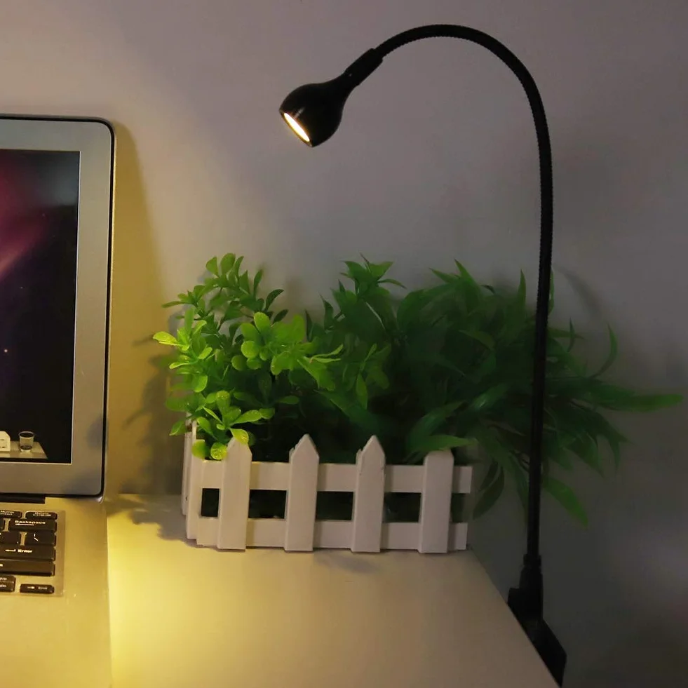 Lampka USB LED z Elastyczną Gęsią Szyją, Przenośna Lampka Biurkowa do Laptopa, PC, MAC, Czarny/Ciepły Biały