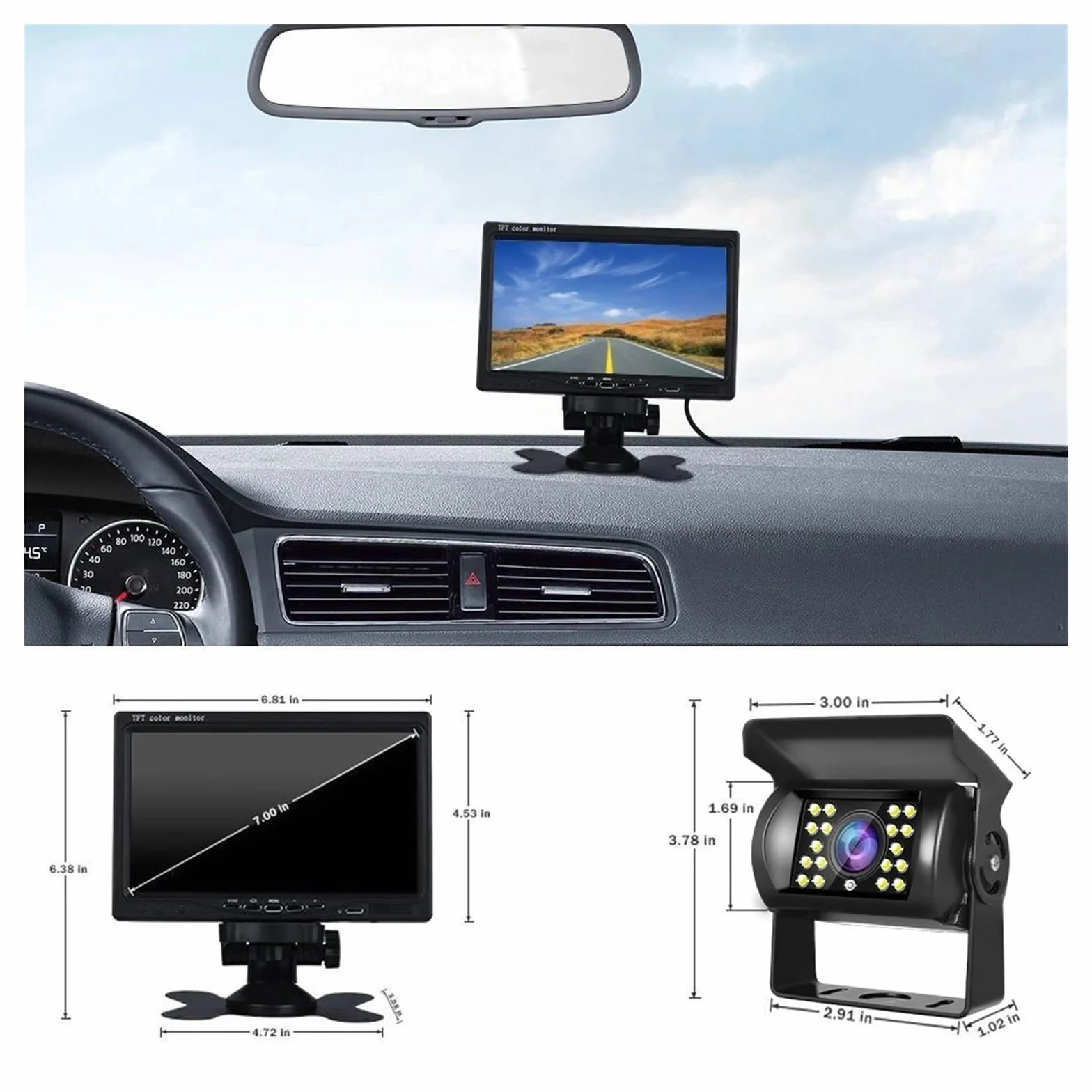 Zamiennik kamery cofania do przyczep autobusowych ciężarówek 7-calowy monitor samochodowy wyświetlacz LCD cofanie wodoodporna 4-pinowa kamera cofania na podczerwień nocna kamera cofania