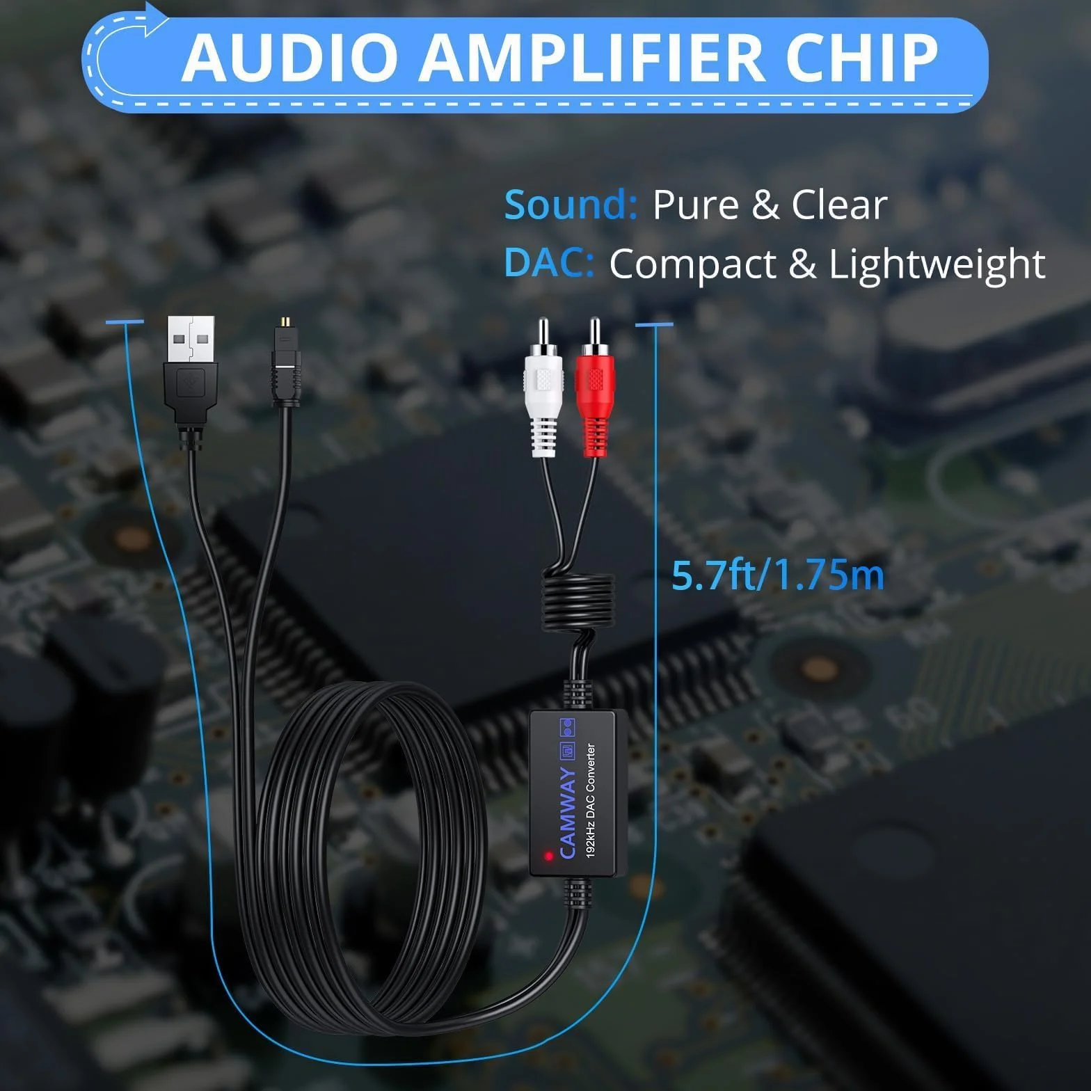 CAMWAY Cyfrowy konwerter audio na analogowy SPDIF do RCA konwertuje Toslink RCA optyczny DAC