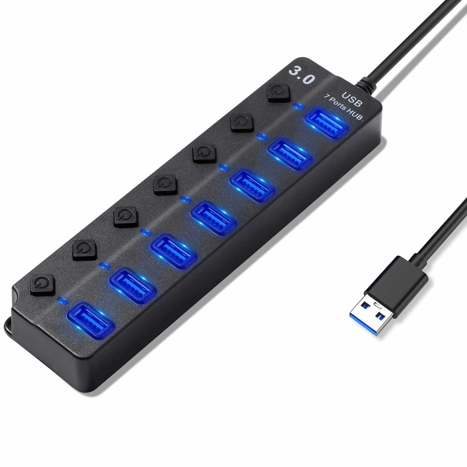 Hoppac Hub 7 w 1 z 1 USB 3.0 i 6 USB 2.0, Adapter Multiple do PC z Niezależnym Przełącznikiem i Wskaźnikiem LED, Długość Linii 1 m